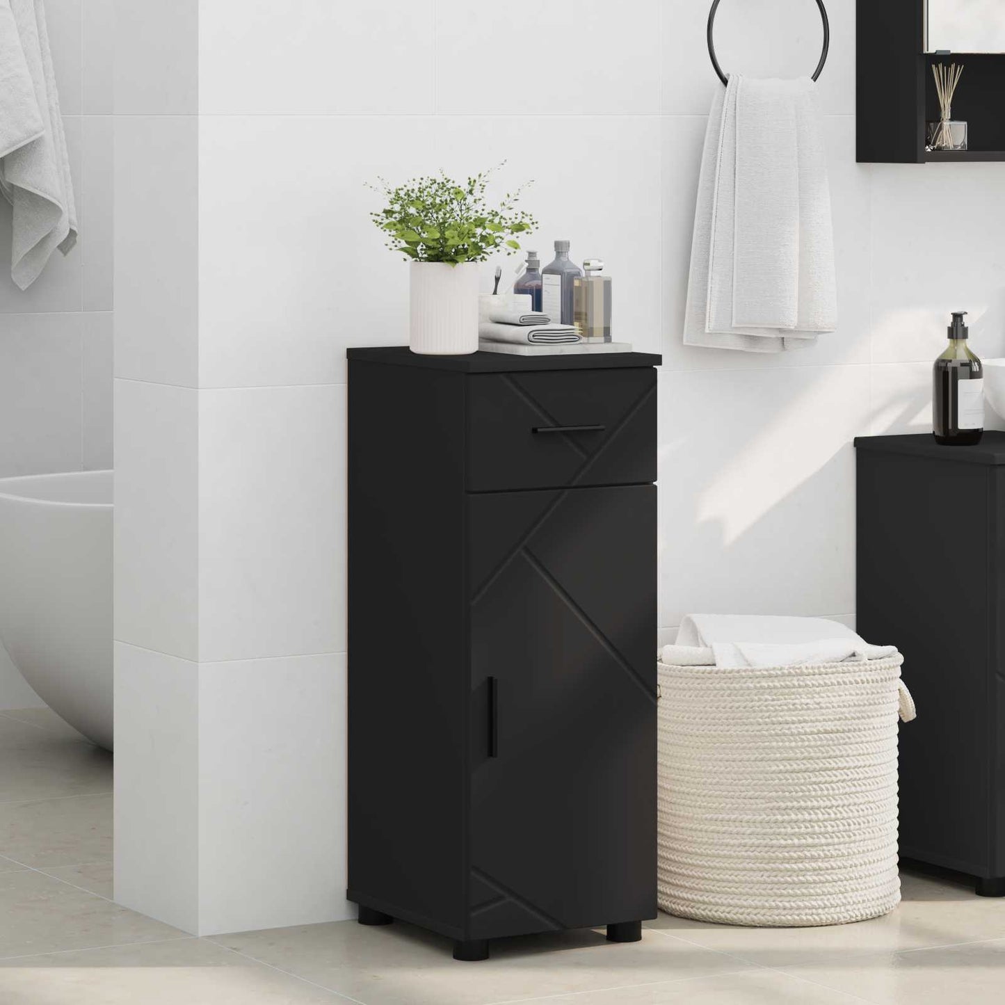 Badezimmerschrank Schwarz 30 x 35 x 80 cm Holzwerkstoff, Metall