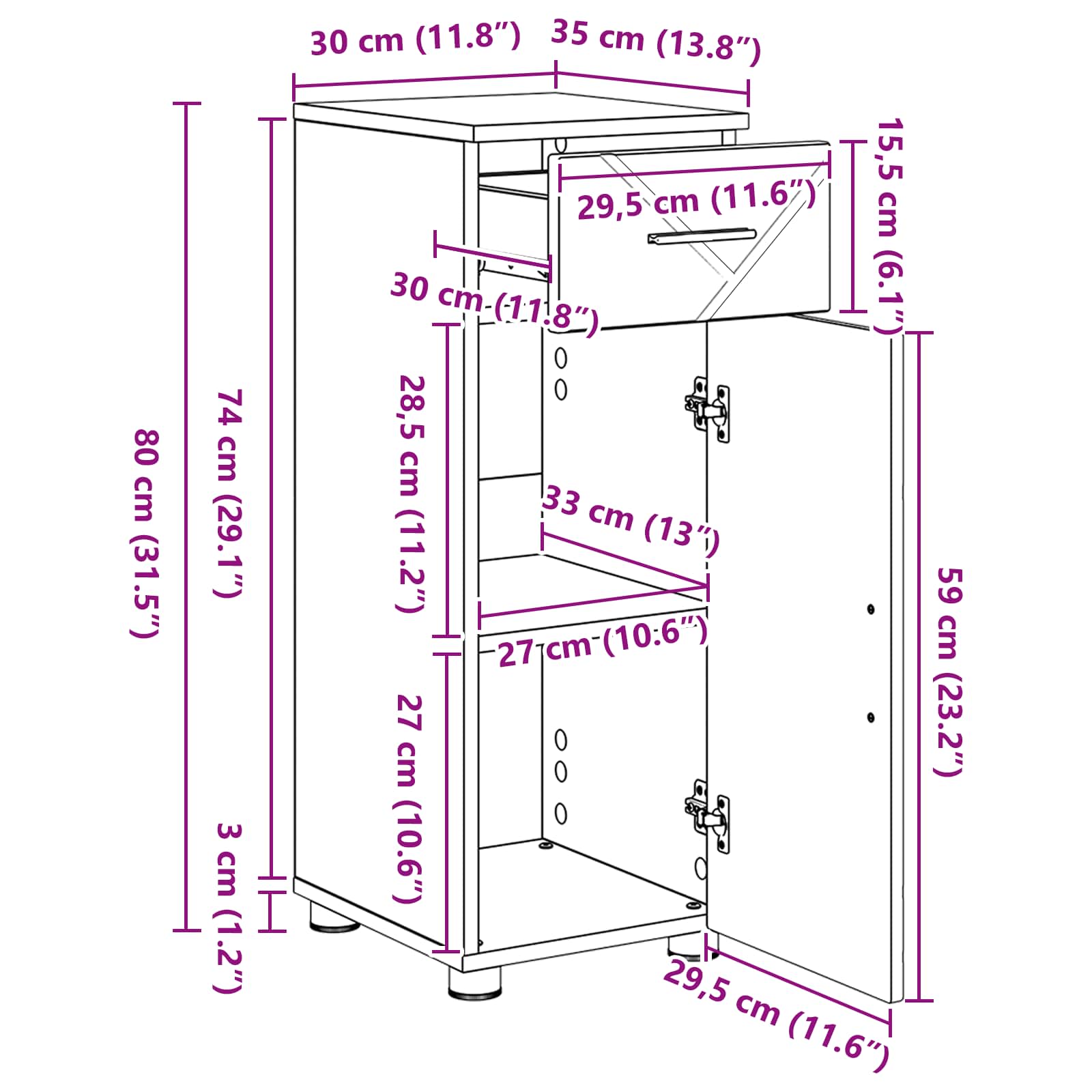 Badezimmerschrank Sonoma-Eiche 30 x 35 x 80 cm