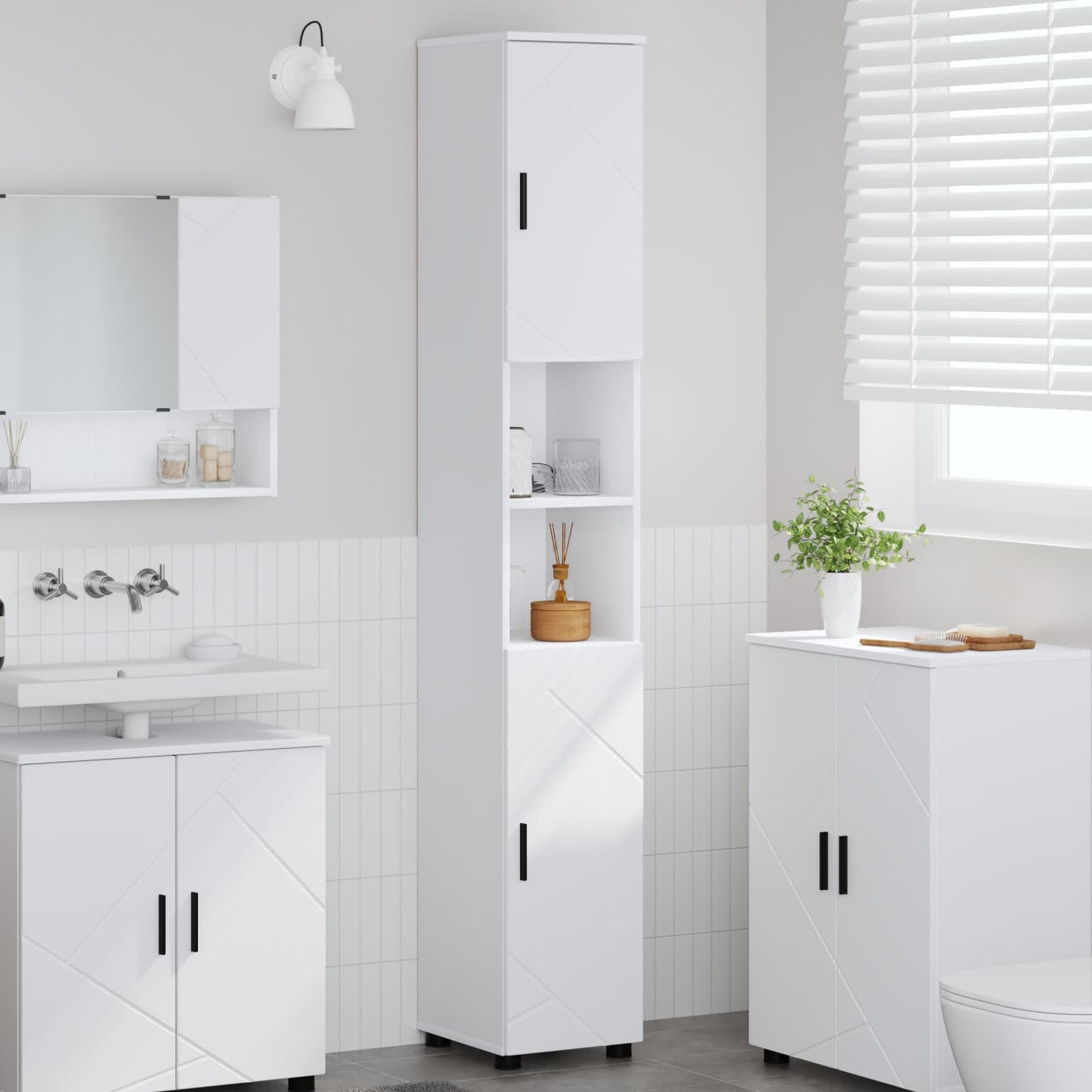 Badezimmerschrank Weiß 30 x 35 x 192 cm Holzwerkstoff, Metall