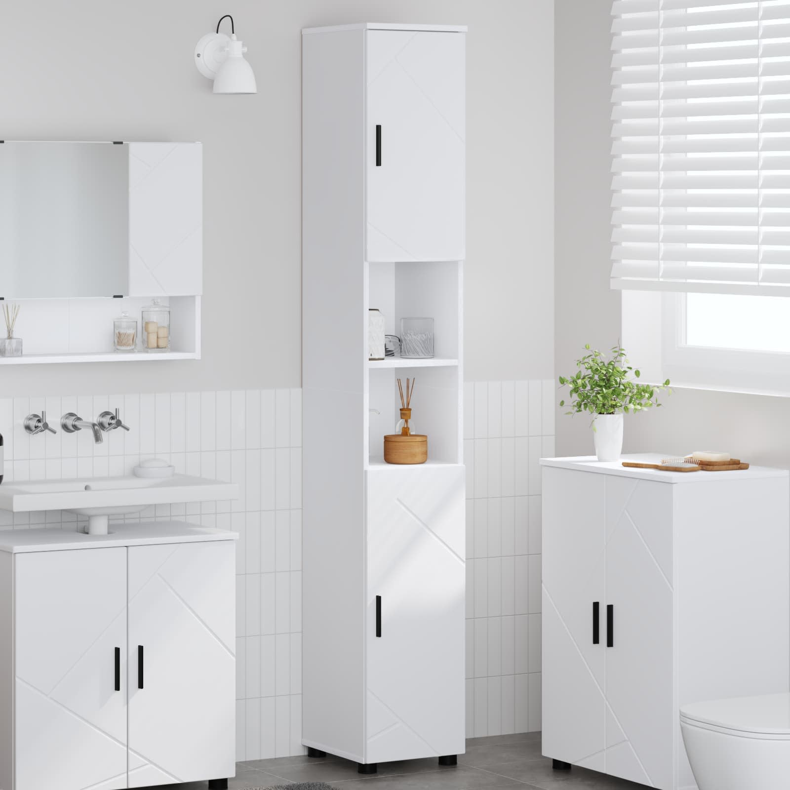 Badezimmerschrank Weiß 30 x 35 x 192 cm Holzwerkstoff, Metall