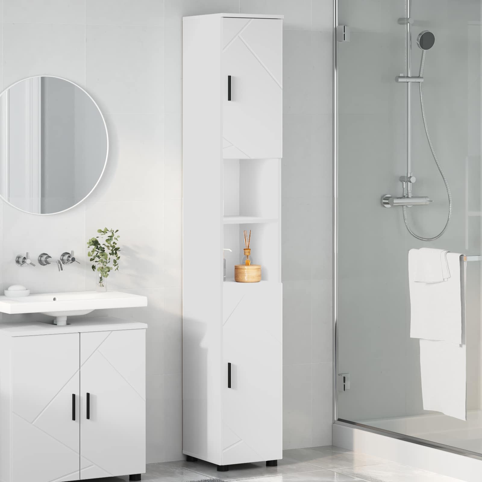 Badezimmerschrank Weiß 30 x 35 x 192 cm Holzwerkstoff, Metall