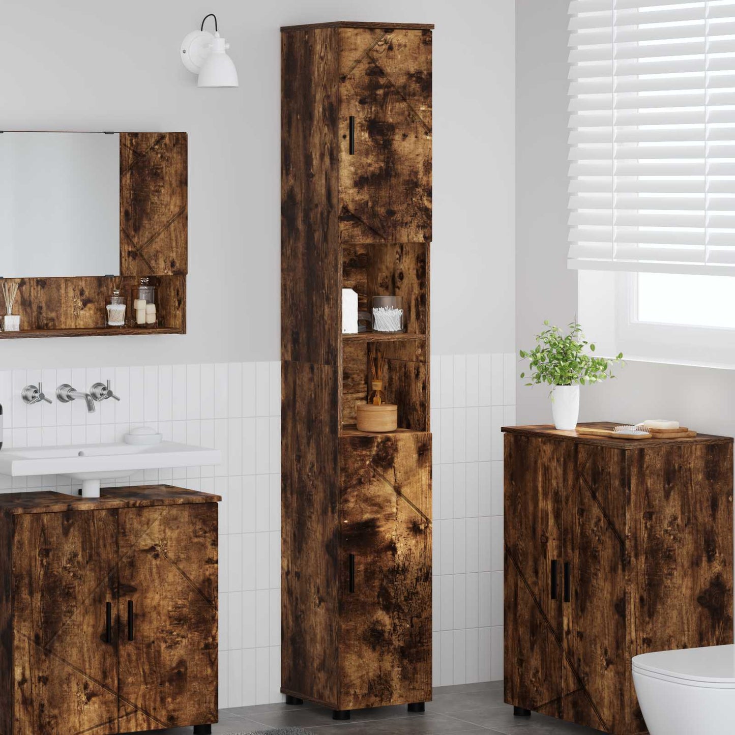 Badezimmerschrank Geräucherte Eiche 30 x 35 x 192 cm