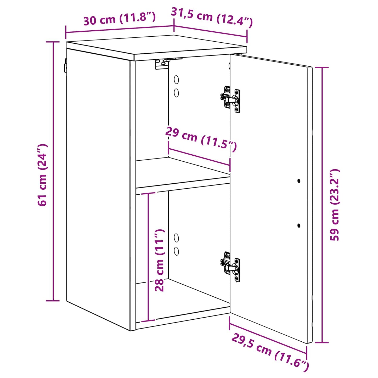 Badezimmerschrank Geräucherte Eiche 30 x 31,5 x 61 cm