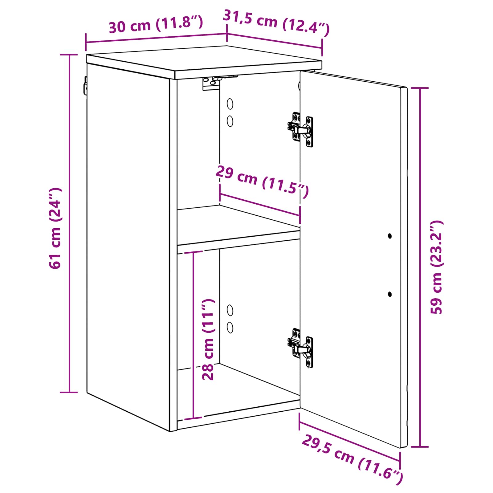 Badezimmerschrank Geräucherte Eiche 30 x 31,5 x 61 cm