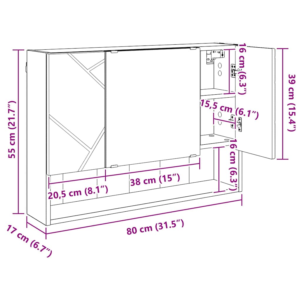 Spiegelschrank Weiß 80 x 17 x 55 cm Holzwerkstoff