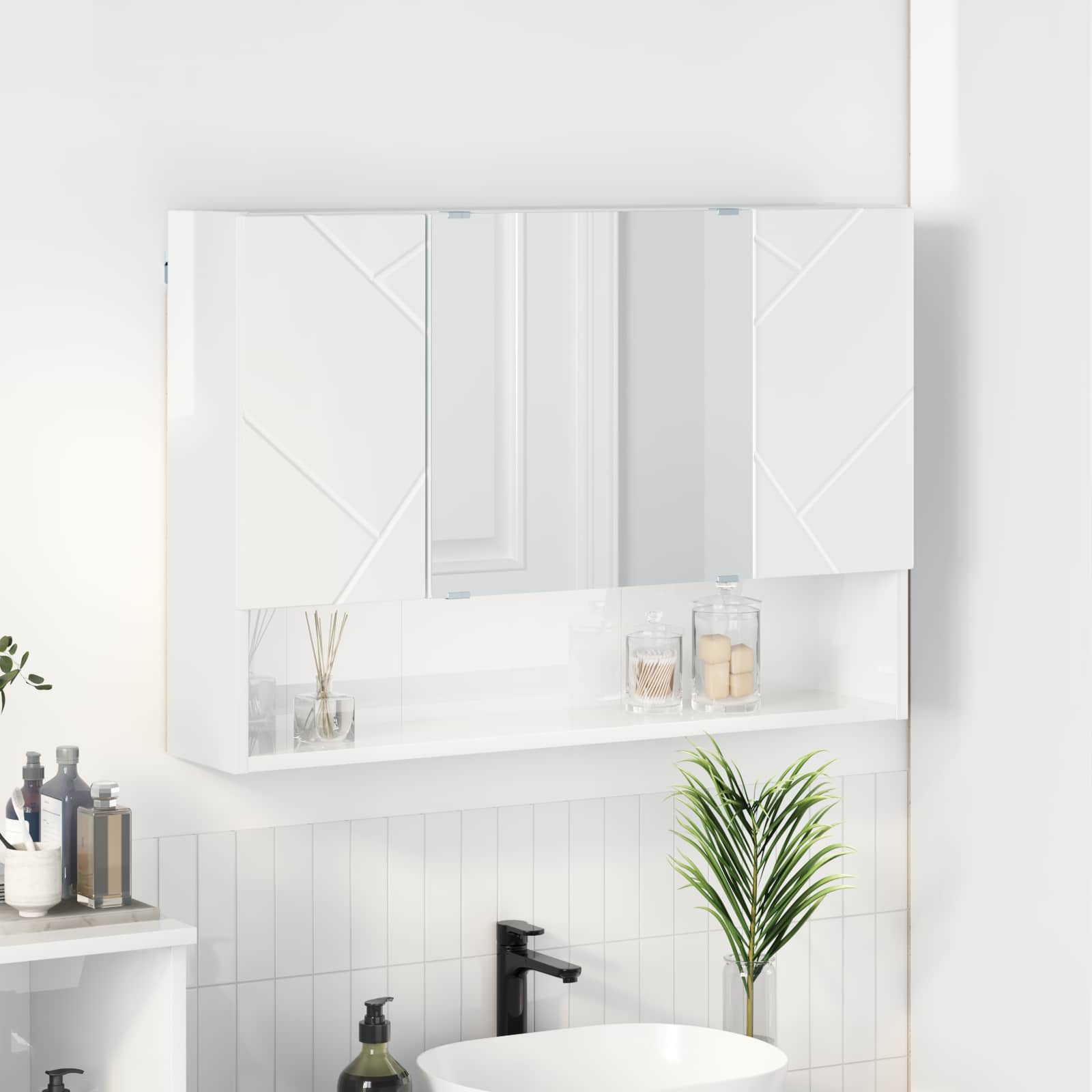 Spiegelschrank Hochglanz Weiß 80 x 17 x 55 cm Holzwerkstoff