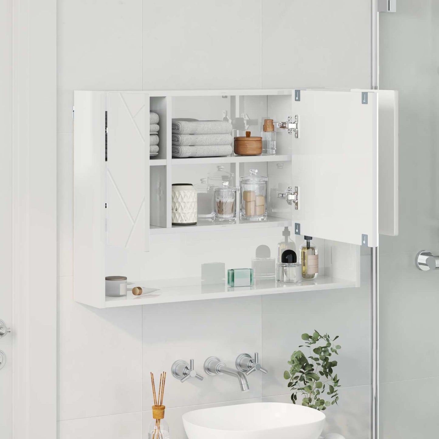 Spiegelschrank Hochglanz Weiß 80 x 17 x 55 cm Holzwerkstoff