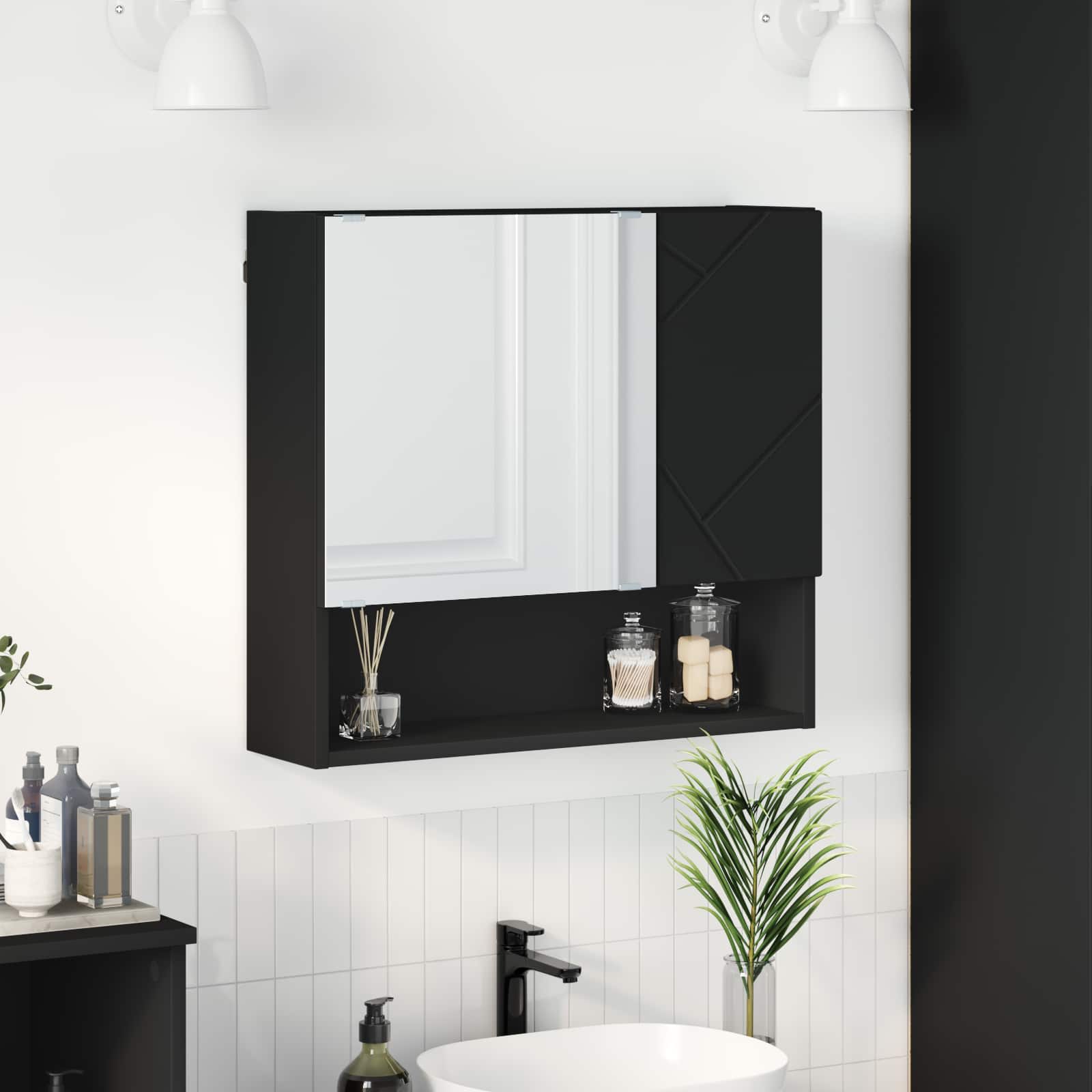 Spiegelschrank Schwarz 59 x 17 x 55 cm Holzwerkstoff