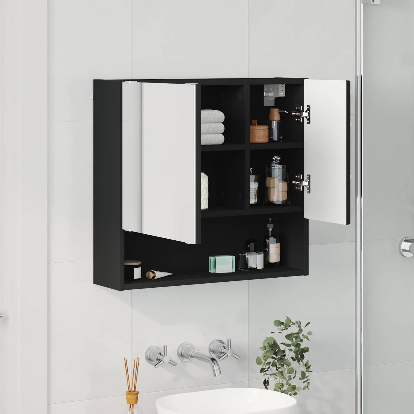 Spiegelschrank Schwarz 59 x 17 x 55 cm Holzwerkstoff