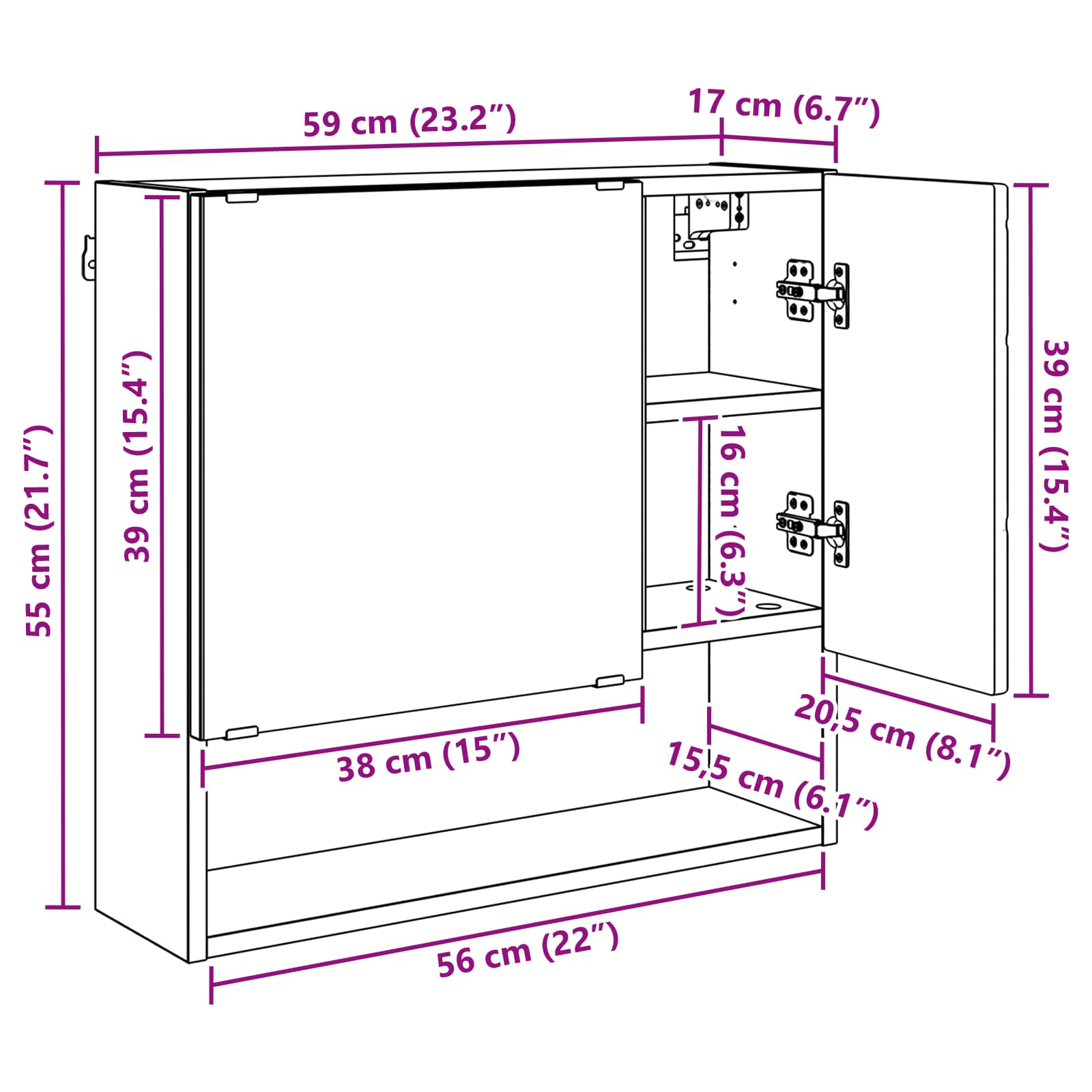 Spiegelschrank Schwarz 59 x 17 x 55 cm Holzwerkstoff