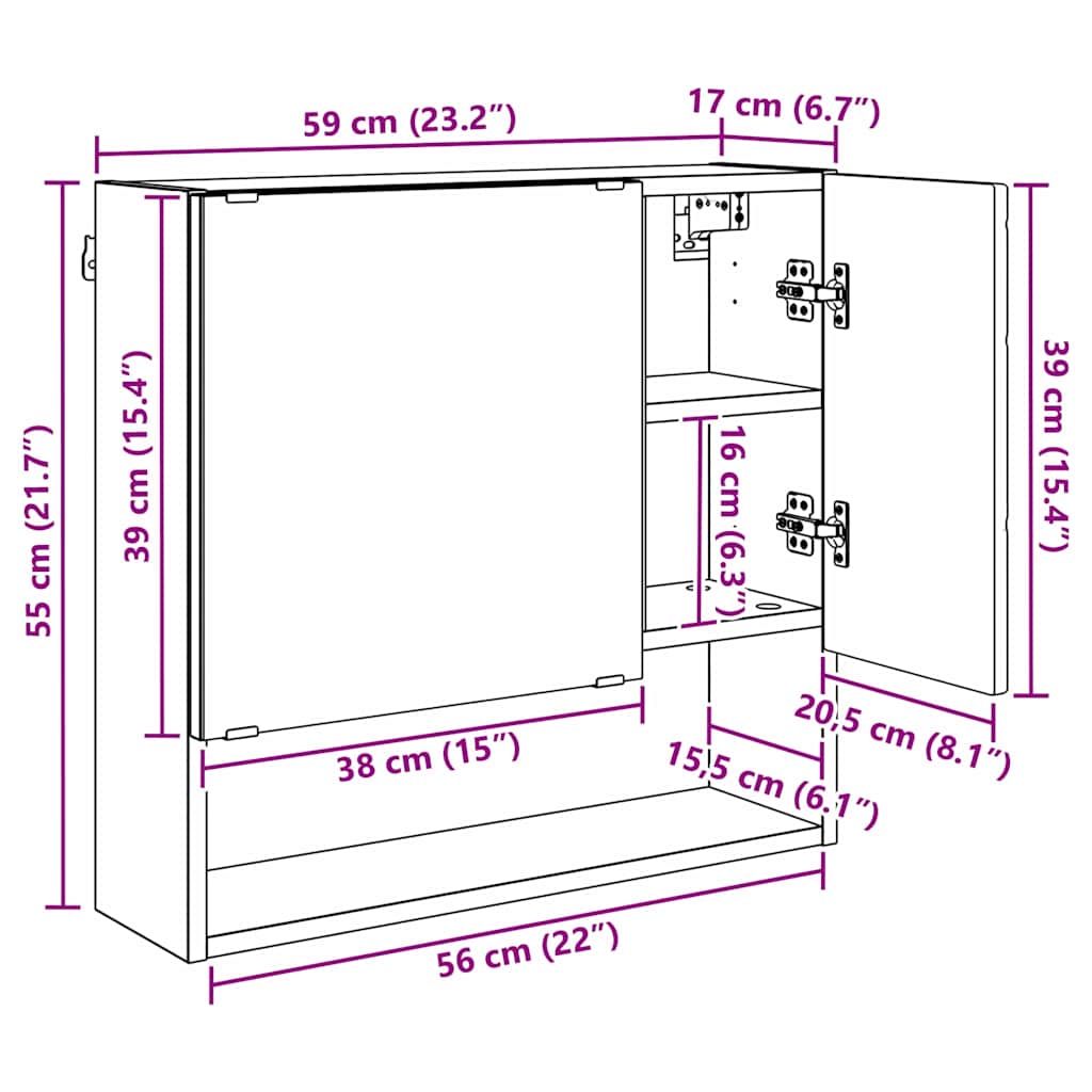 Spiegelschrank Graues Sonoma 59 x 17 x 55 cm Holzwerkstoff