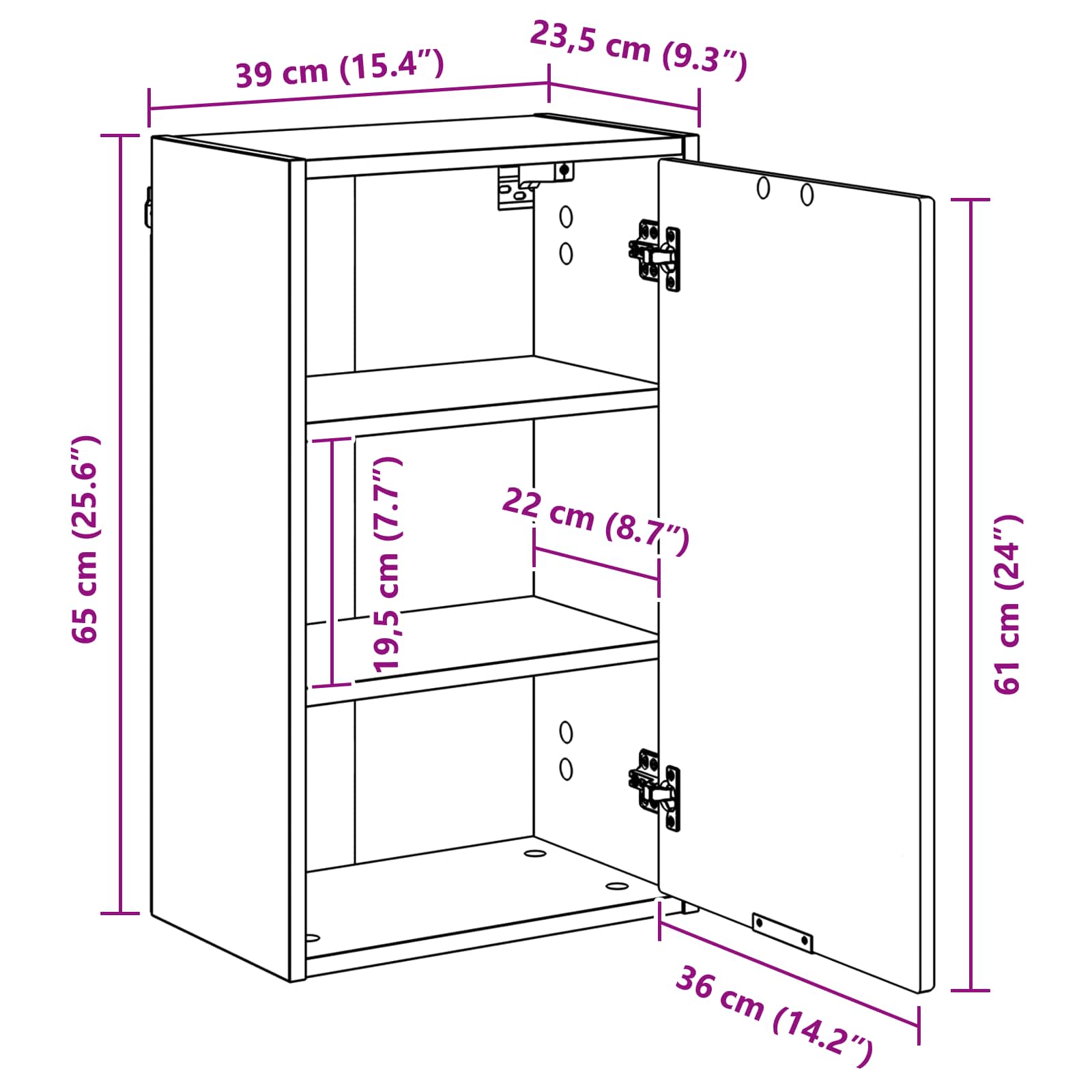 Badezimmerschrank Beton Grau 39 x 23,5 x 65 cm