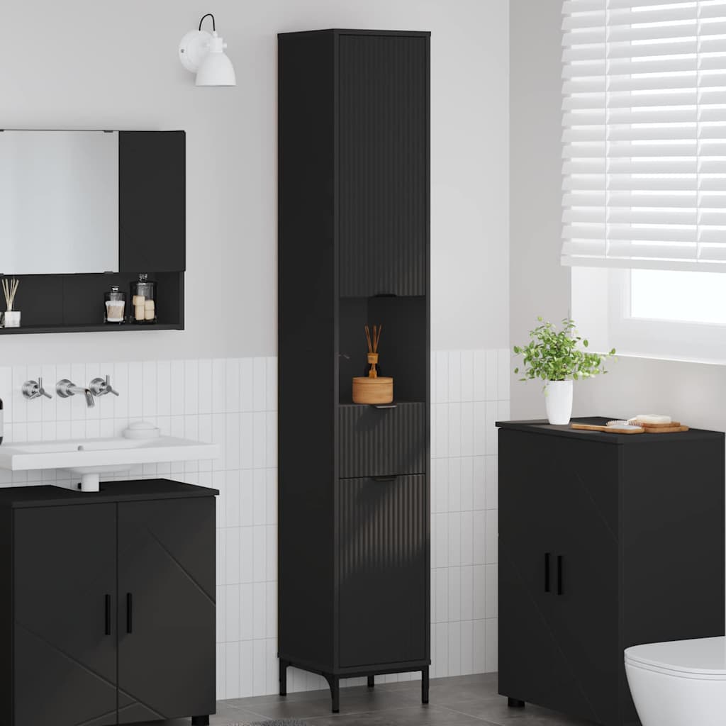 Badezimmerschrank Schwarz 31,5 x 33 x 190 cm