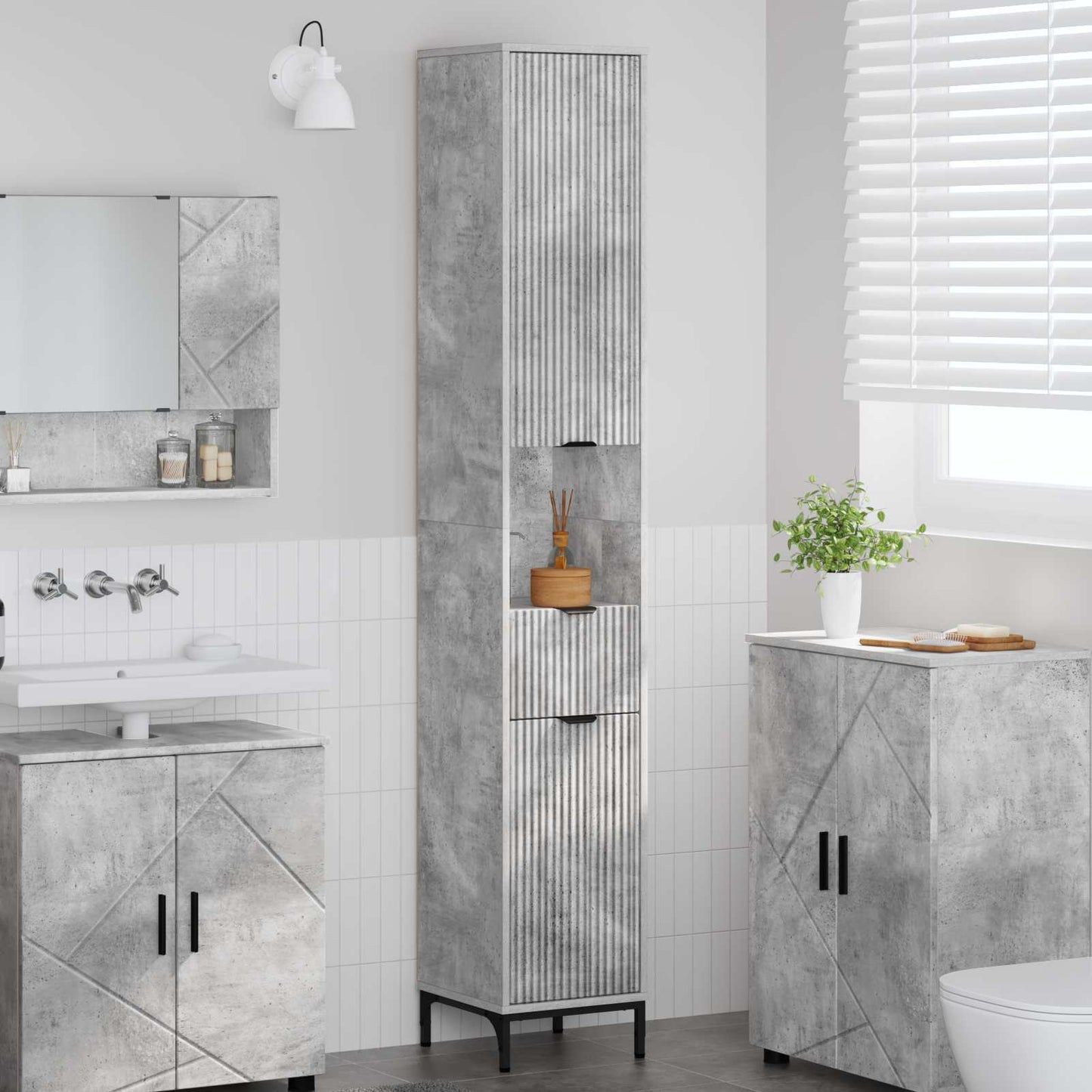 Badezimmerschrank Beton Grau 31,5 x 33 x 190 cm