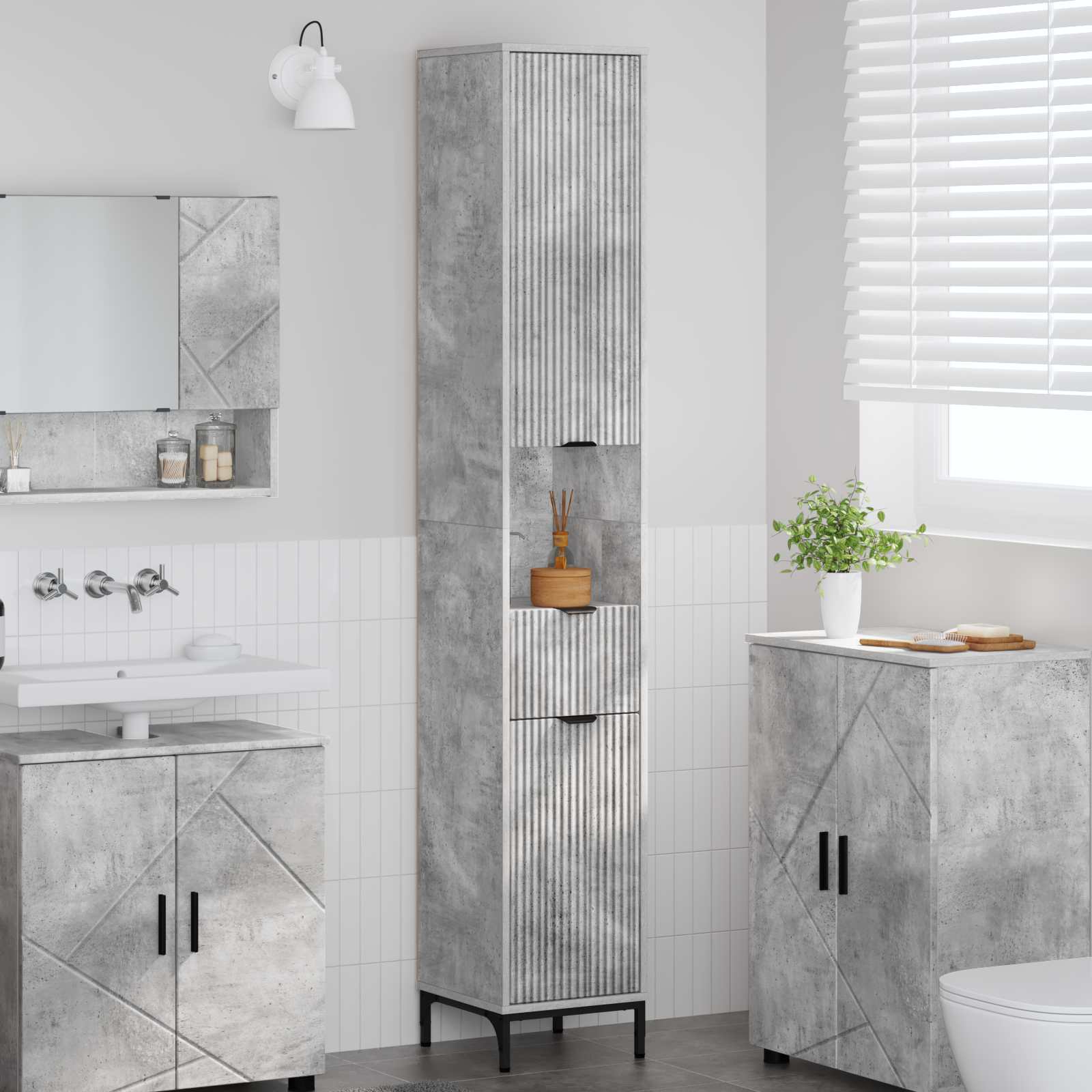Badezimmerschrank Beton Grau 31,5 x 33 x 190 cm