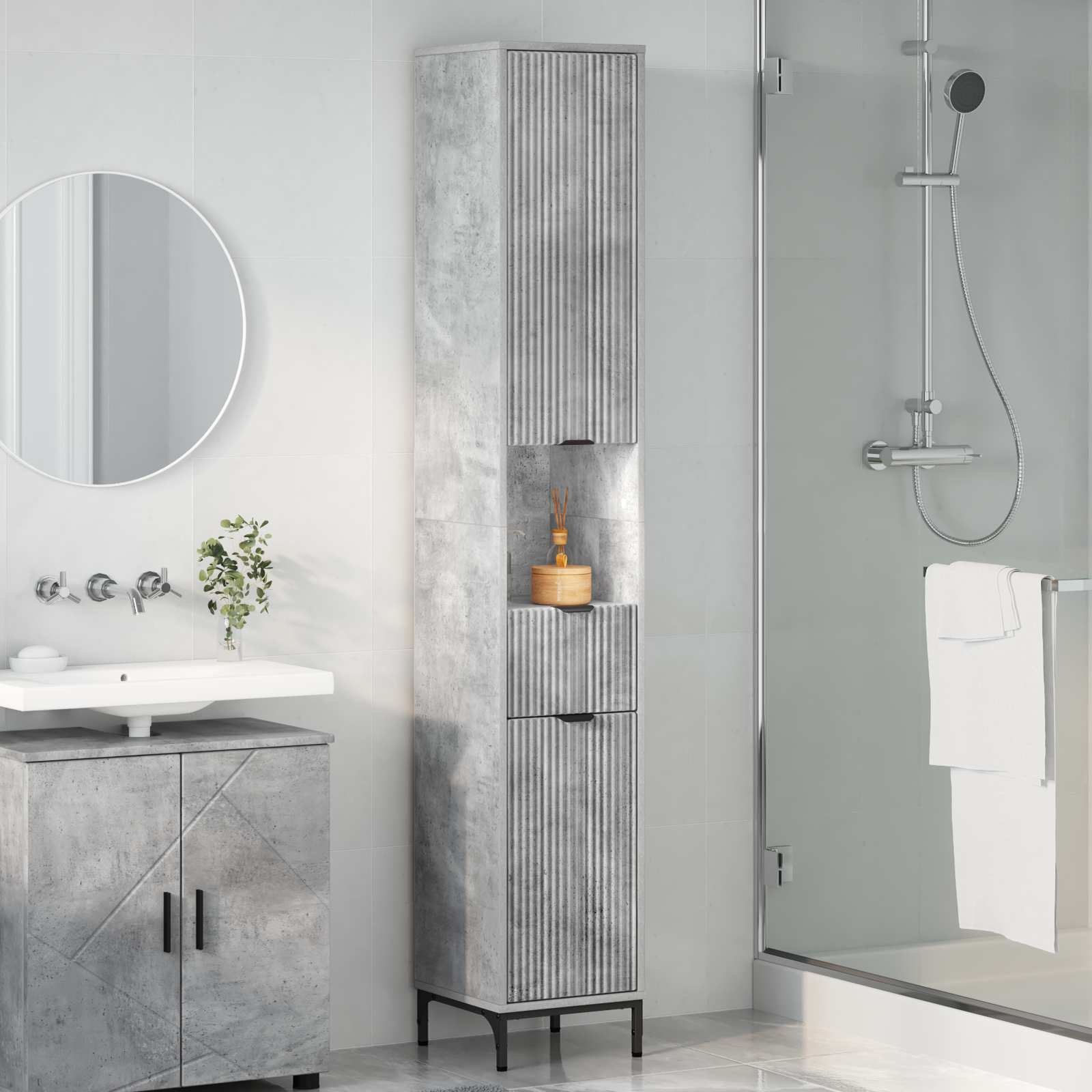 Badezimmerschrank Beton Grau 31,5 x 33 x 190 cm