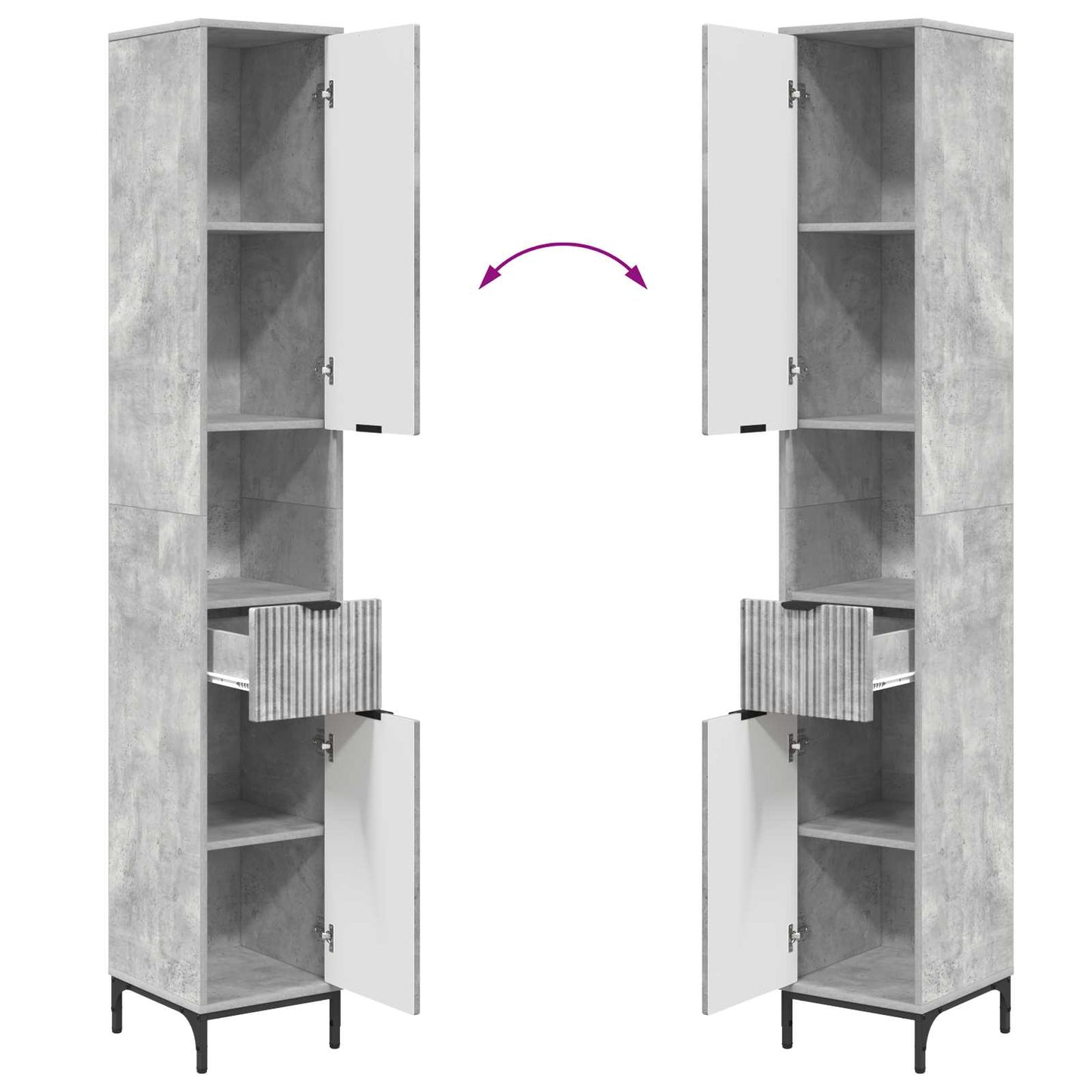Badezimmerschrank Beton Grau 31,5 x 33 x 190 cm