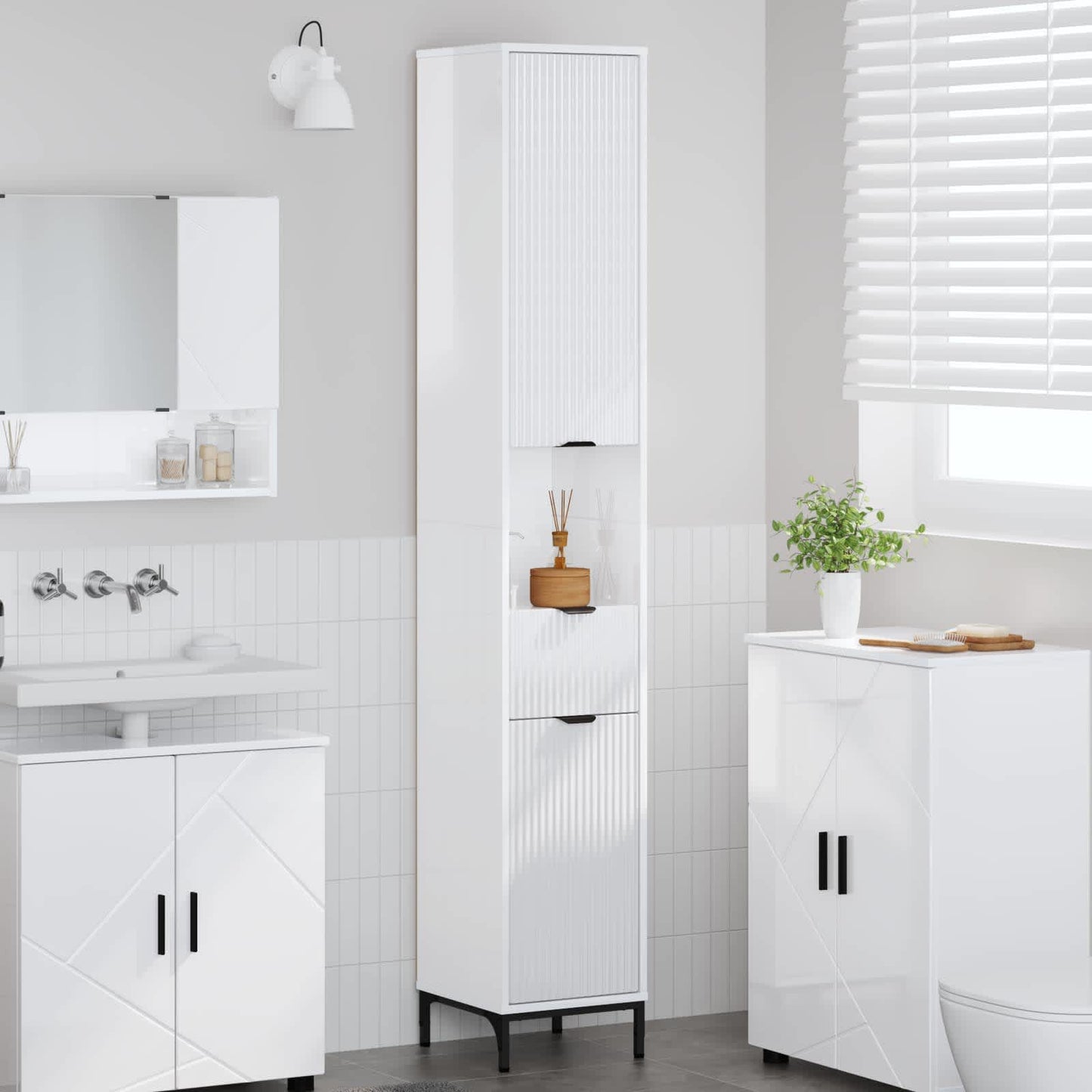 Badezimmerschrank Hochglanz Weiß 31,5 x 33 x 190 cm