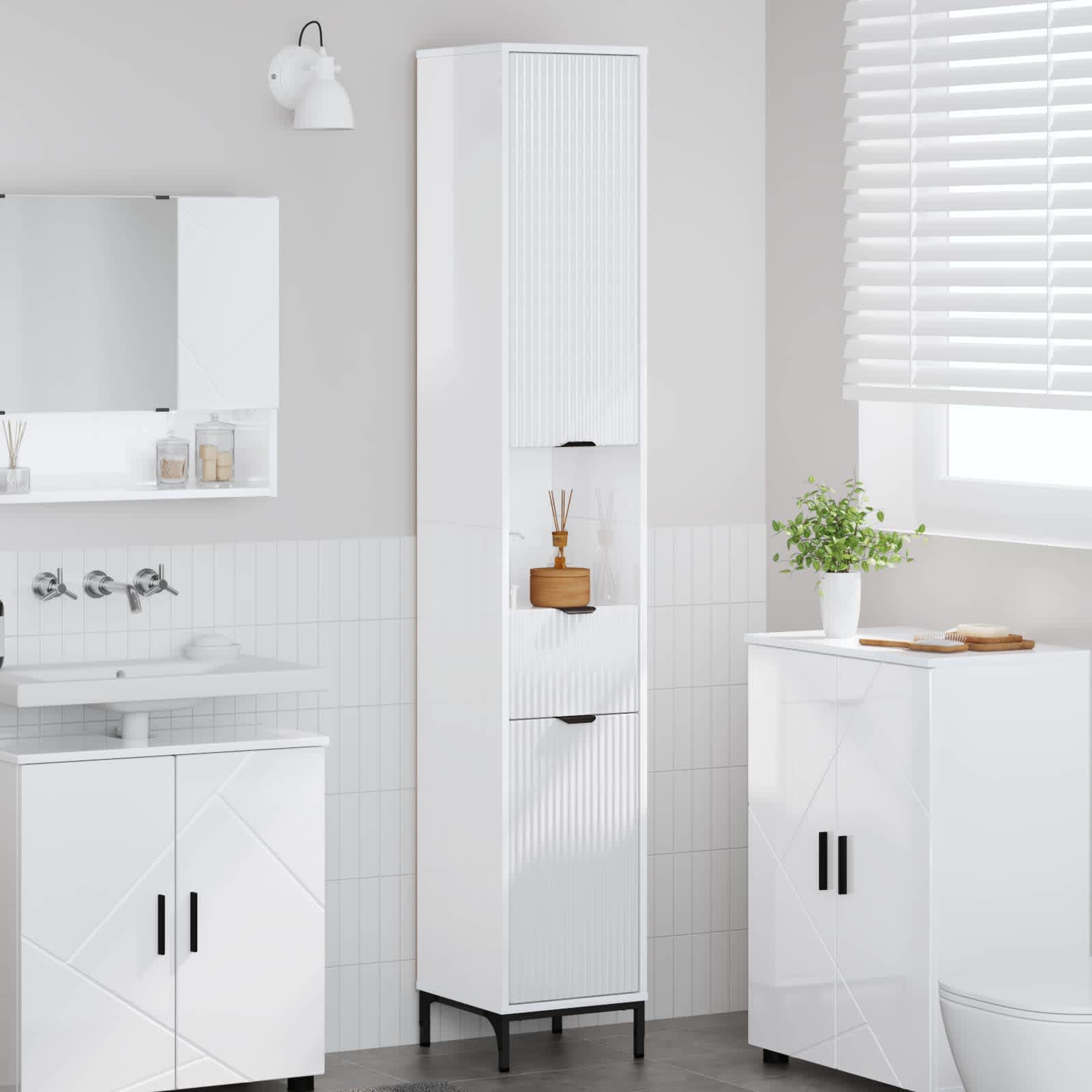 Badezimmerschrank Hochglanz Weiß 31,5 x 33 x 190 cm