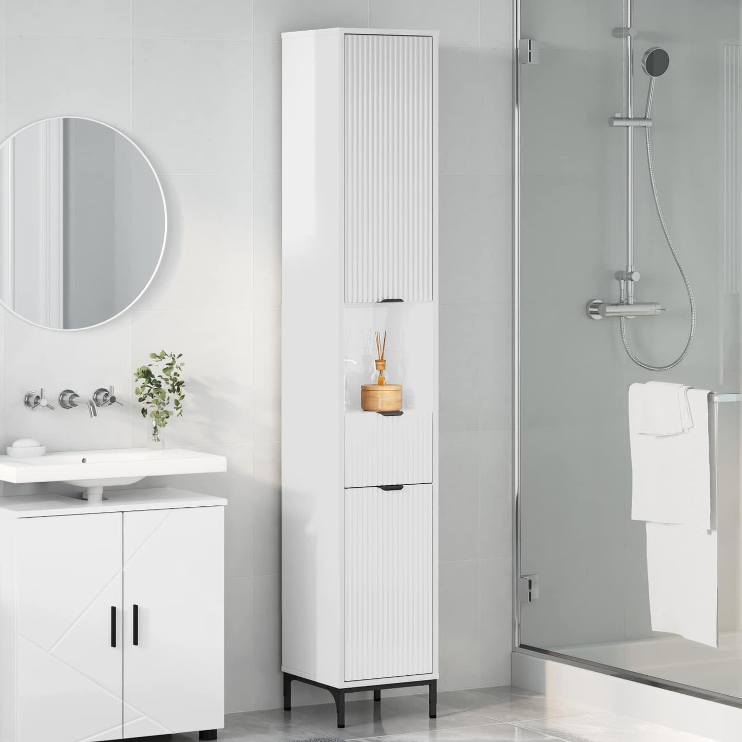 Badezimmerschrank Hochglanz Weiß 31,5 x 33 x 190 cm