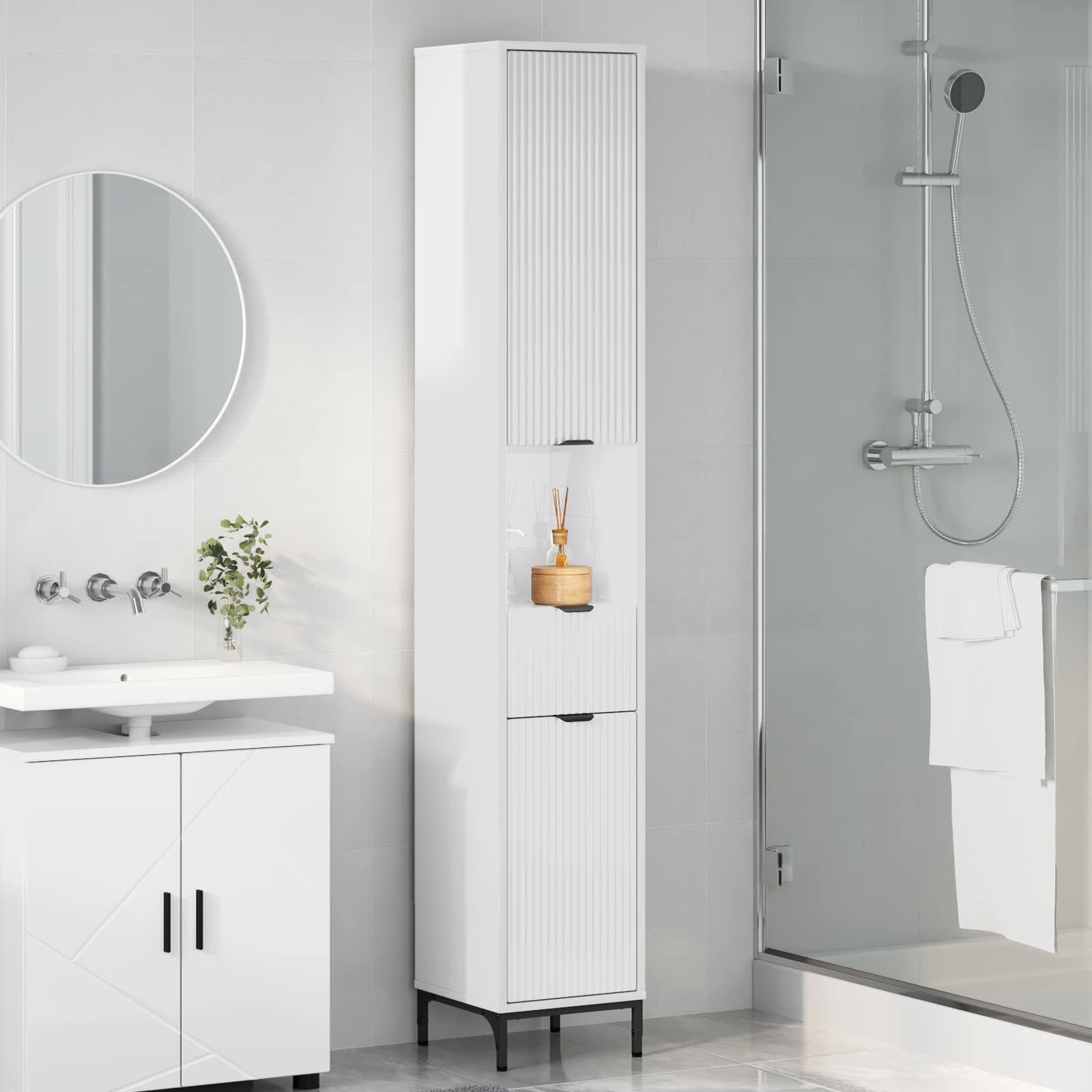 Badezimmerschrank Hochglanz Weiß 31,5 x 33 x 190 cm