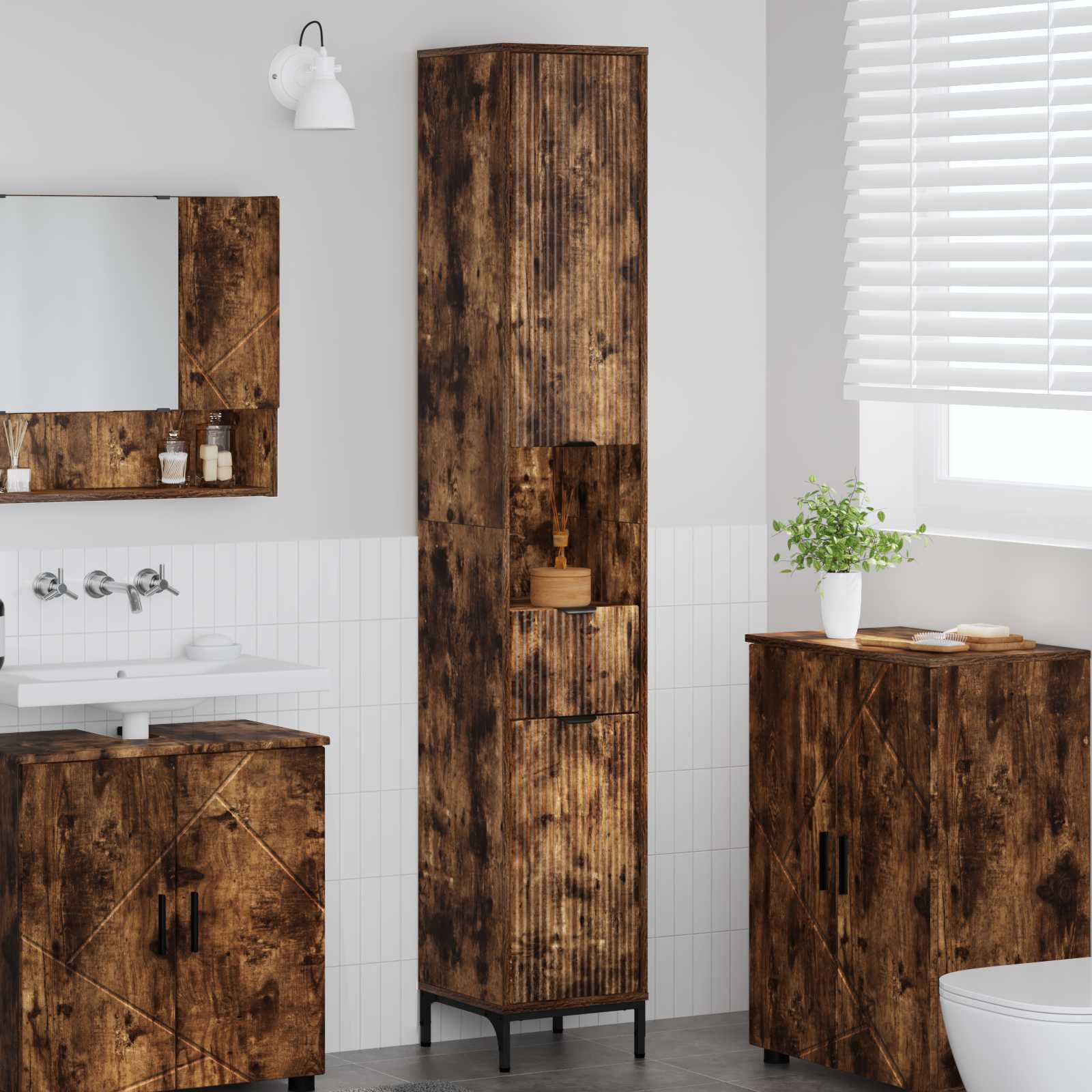 Badezimmerschrank Geräucherte Eiche 31,5 x 33 x 190 cm