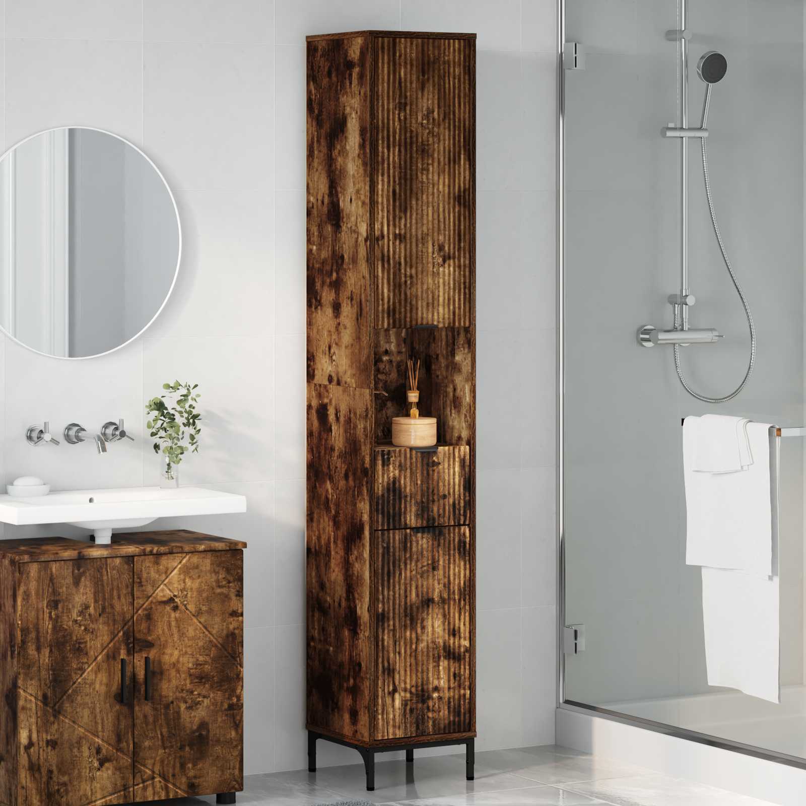 Badezimmerschrank Geräucherte Eiche 31,5 x 33 x 190 cm