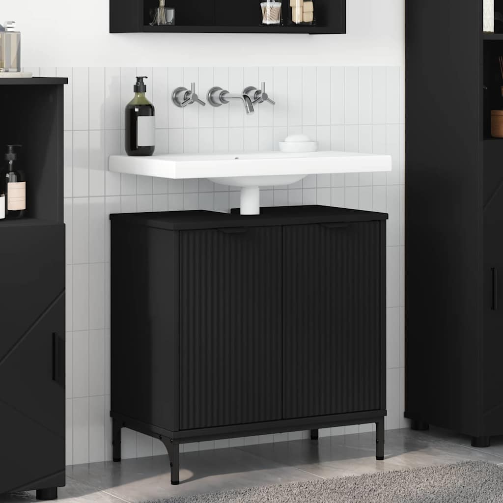 Waschbeckenschrank Schwarz 60,5 x 33,5 x 61 cm Holzwerkstoff