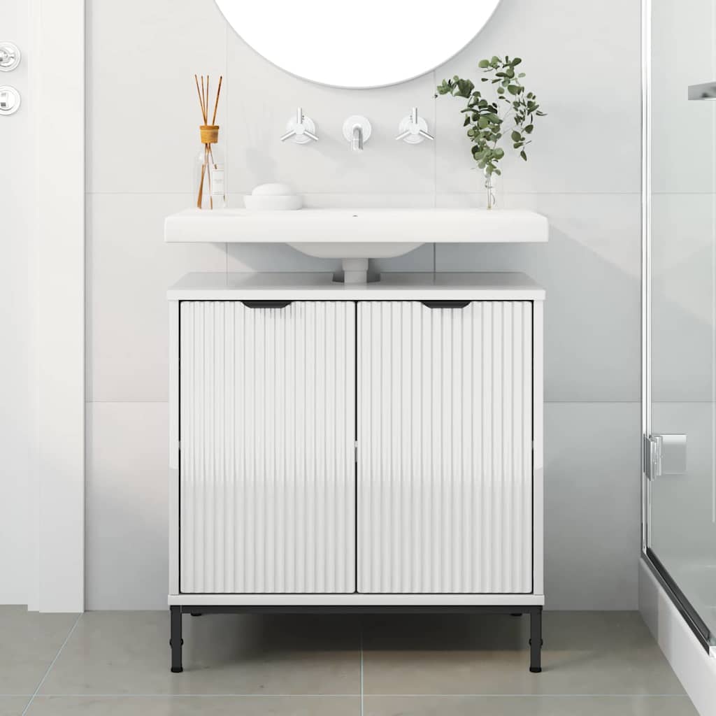 Waschbeckenschrank Hochglanz Weiß 60,5 x 33,5 x 61 cm