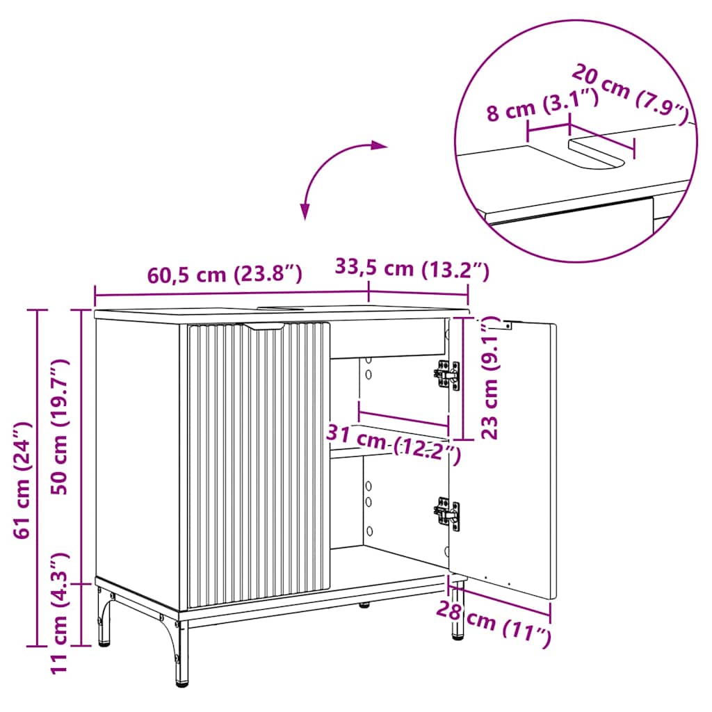 Waschbeckenschrank Hochglanz Weiß 60,5 x 33,5 x 61 cm