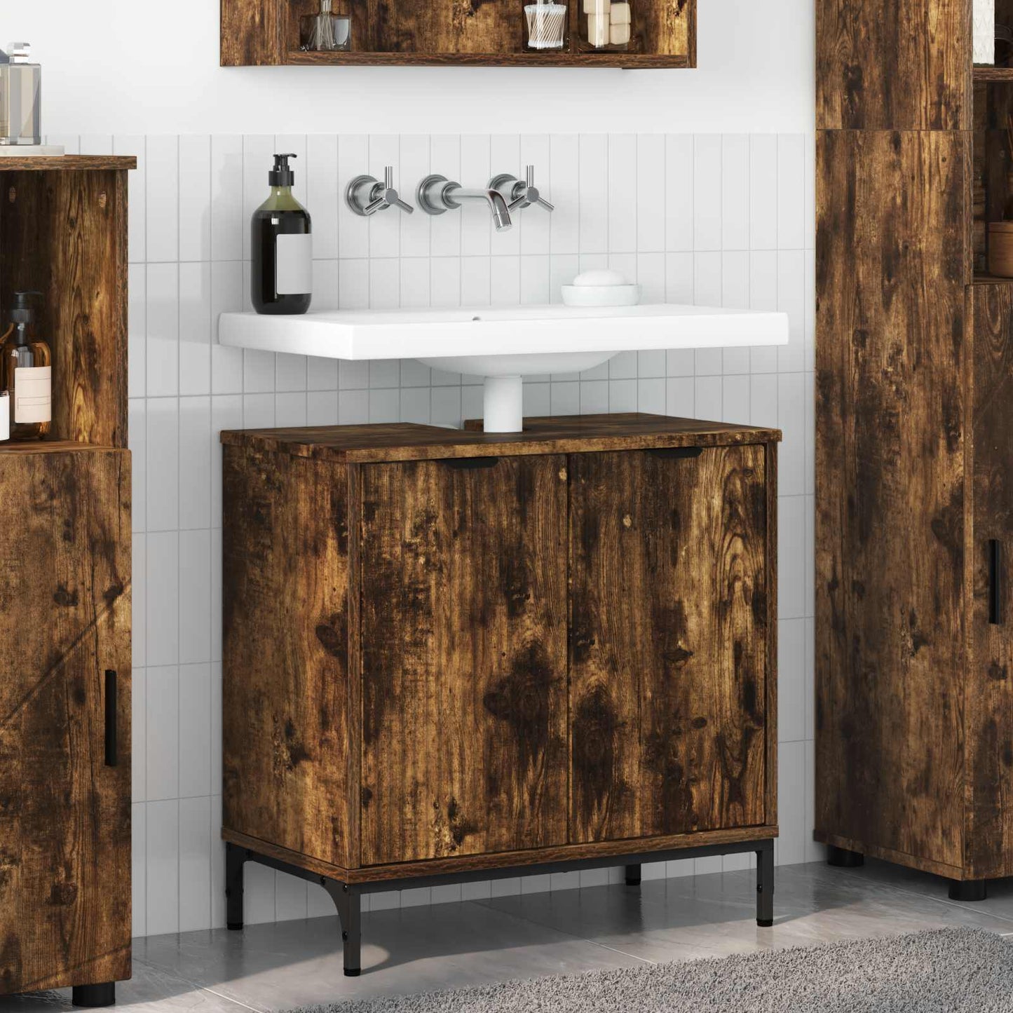 Waschbeckenschrank Geräucherte Eiche 60,5 x 33,5 x 61 cm