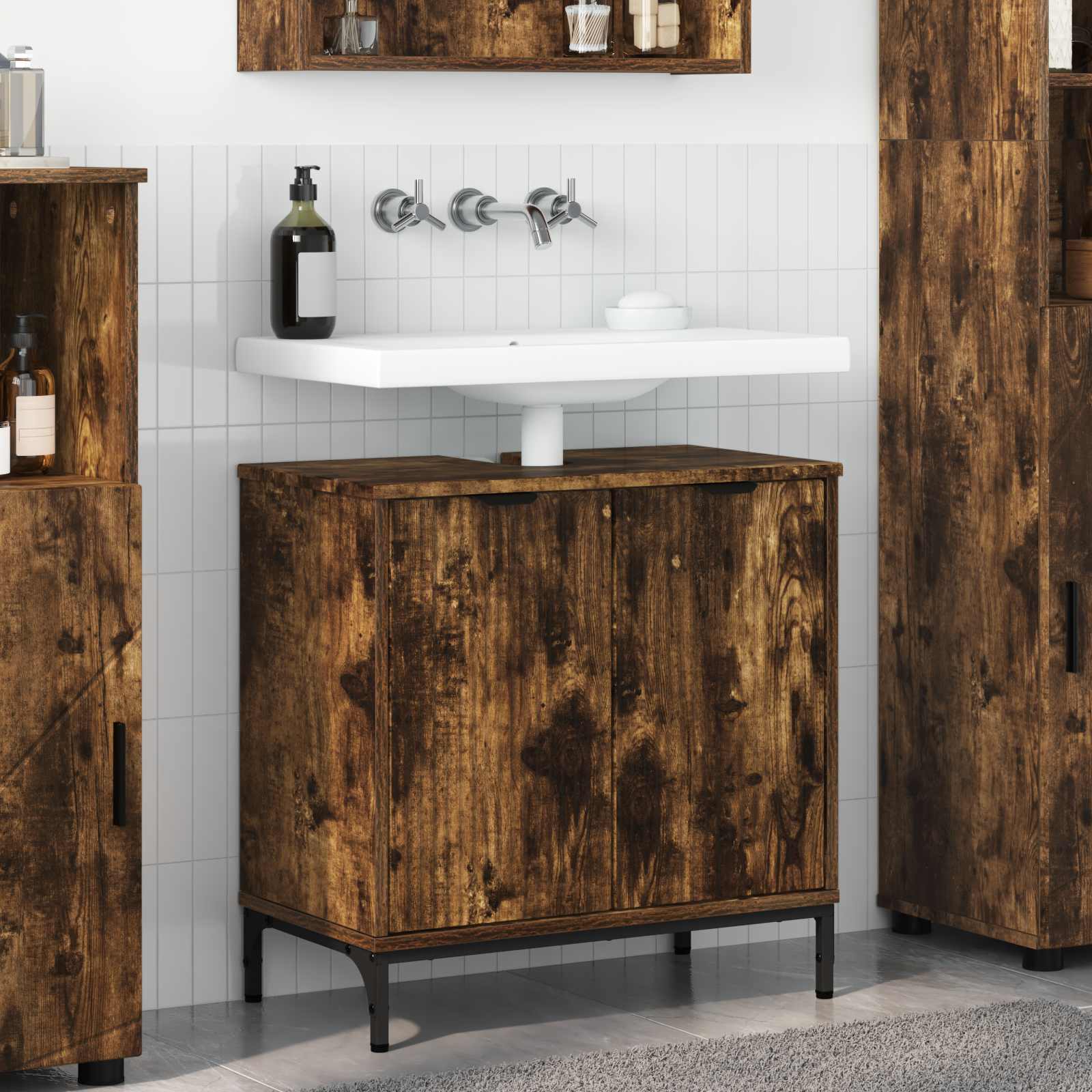 Waschbeckenschrank Geräucherte Eiche 60,5 x 33,5 x 61 cm