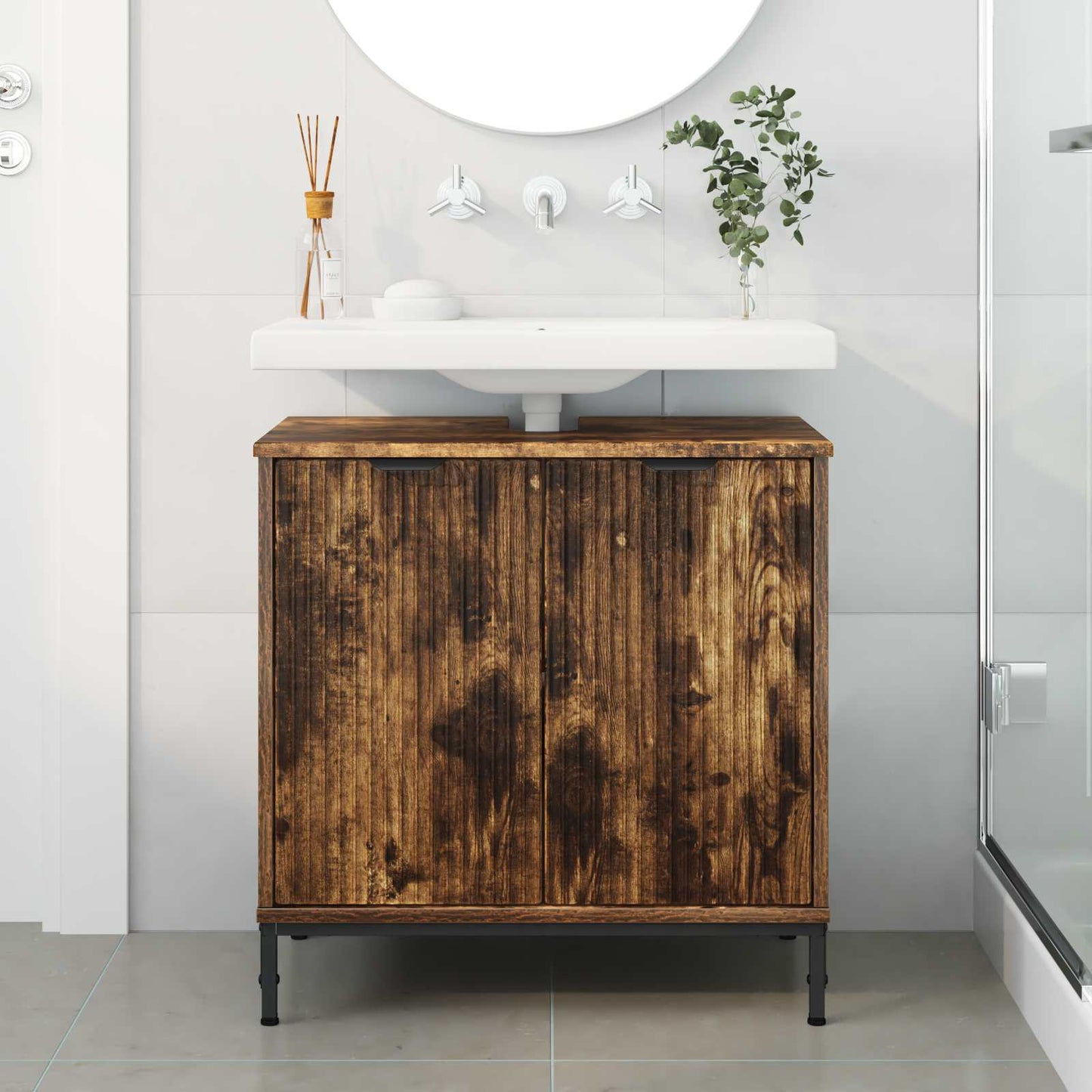 Waschbeckenschrank Geräucherte Eiche 60,5 x 33,5 x 61 cm