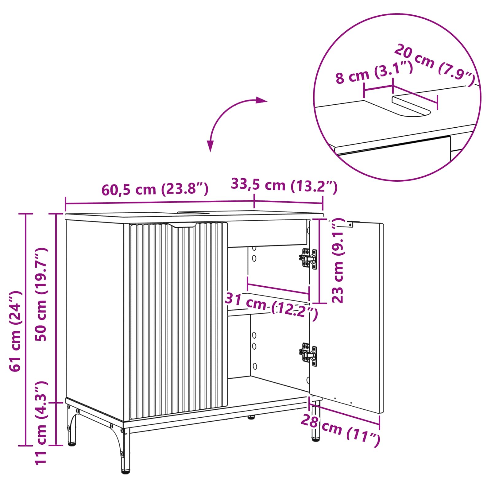 Waschbeckenschrank Geräucherte Eiche 60,5 x 33,5 x 61 cm