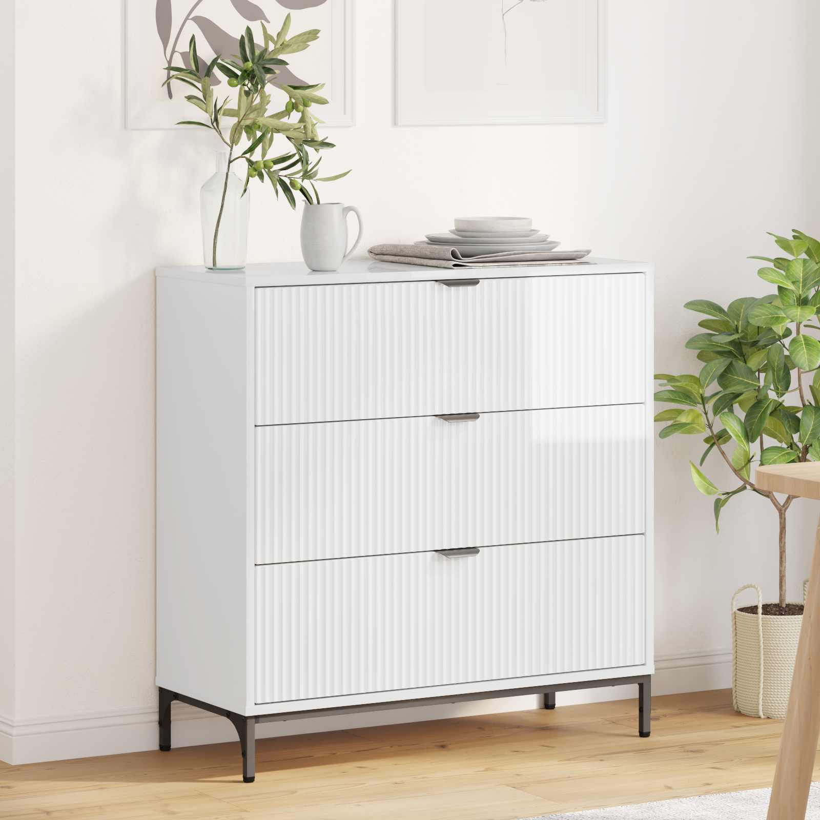 Sideboard Hochglanz Weiß 79,5 x 33 x 82 cm Holzwerkstoff