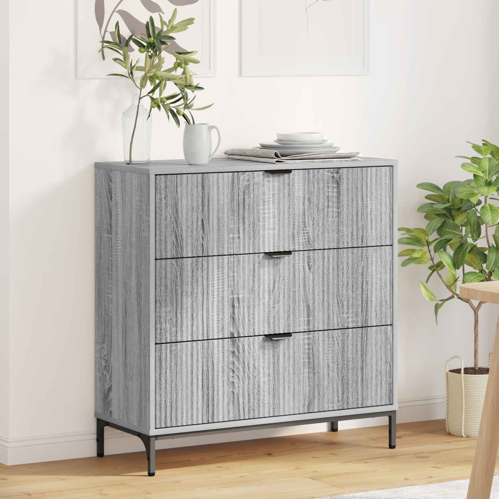 Sideboard Sonoma-Grau 79,5 x 33 x 82 cm Holzwerkstoff