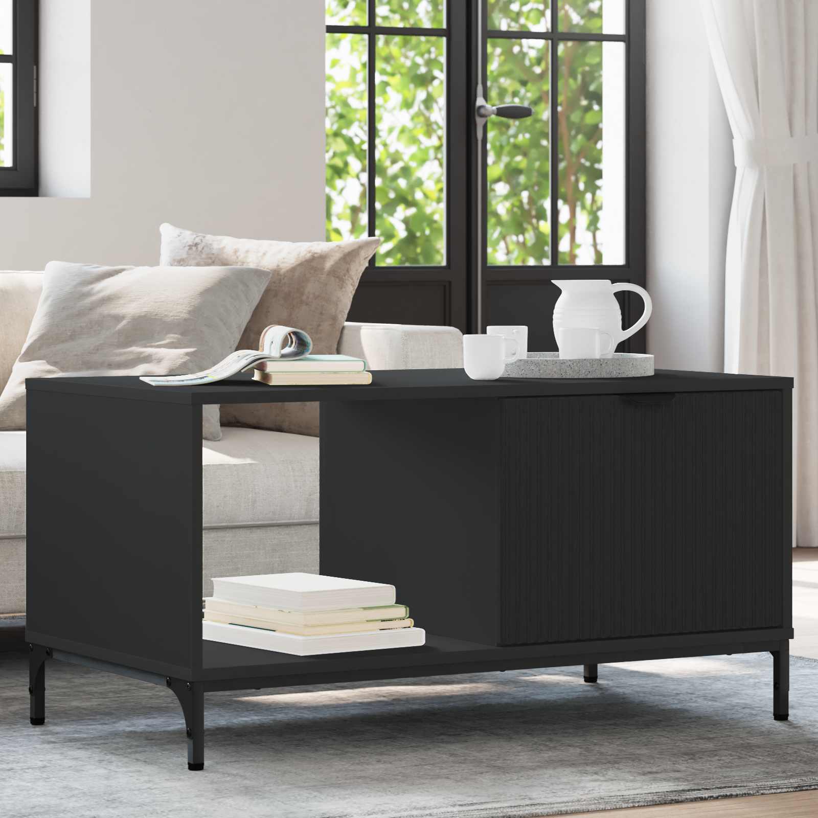 Couchtisch Schwarz Eichen-Optik 90 x 49 x 46 cm Holzwerkstoff