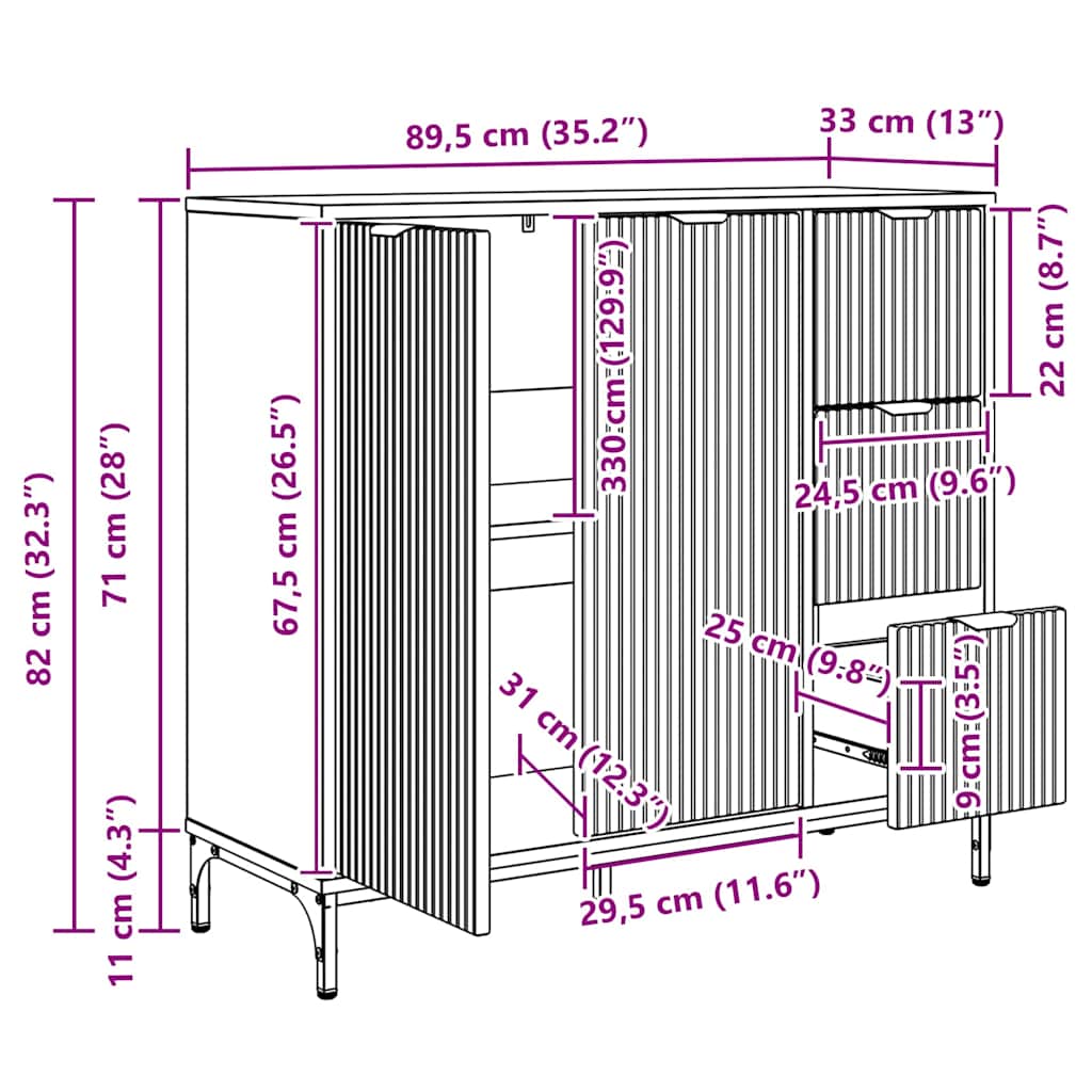 Sideboard Weiß 89,5 x 33 x 82 cm Holzwerkstoff