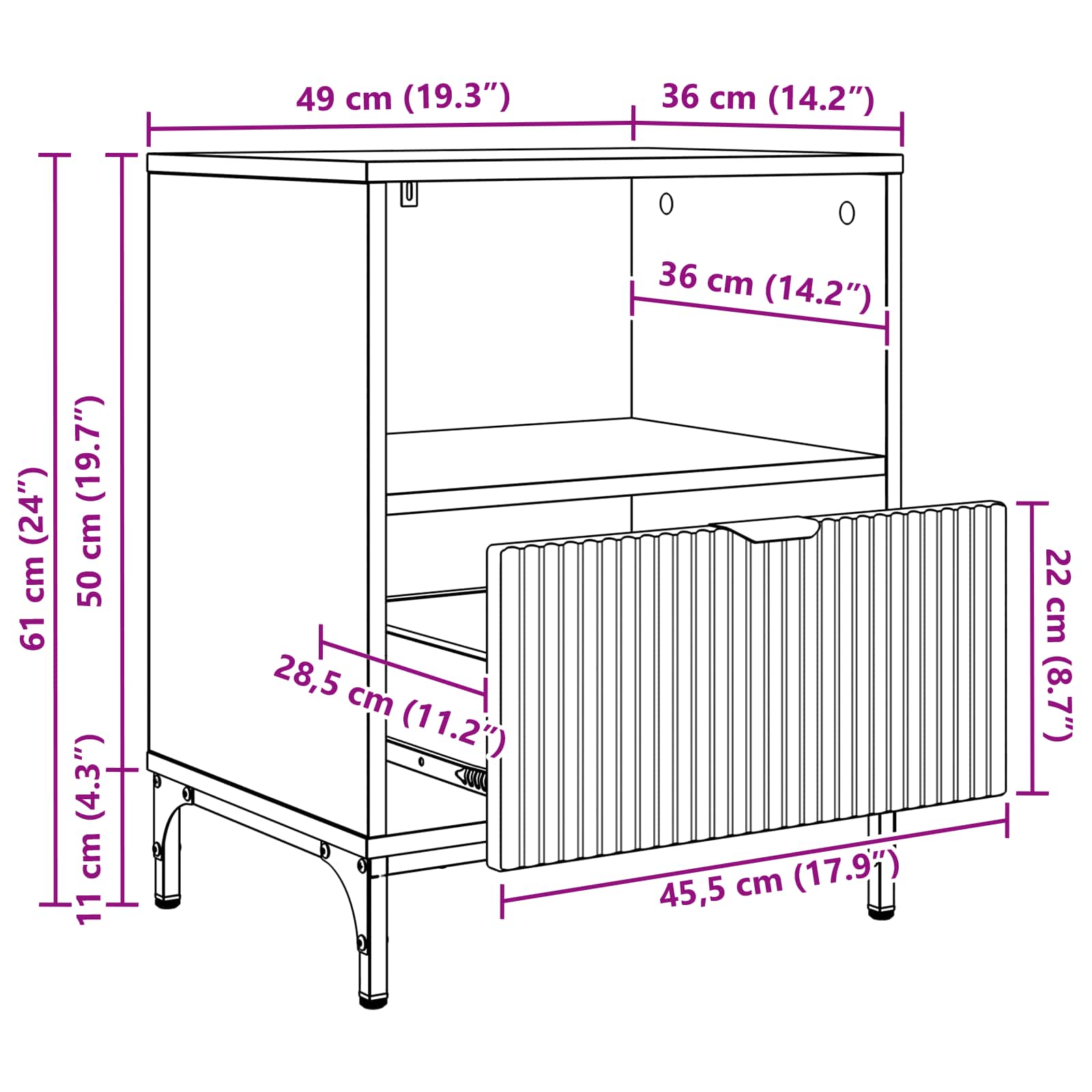 Nachttisch Artisan-Eiche 49 x 36 x 61 cm Holzwerkstoff