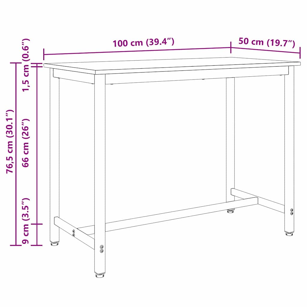 Tisch Schwarz Eichen-Optik 100 x 50 x 76,5 cm
