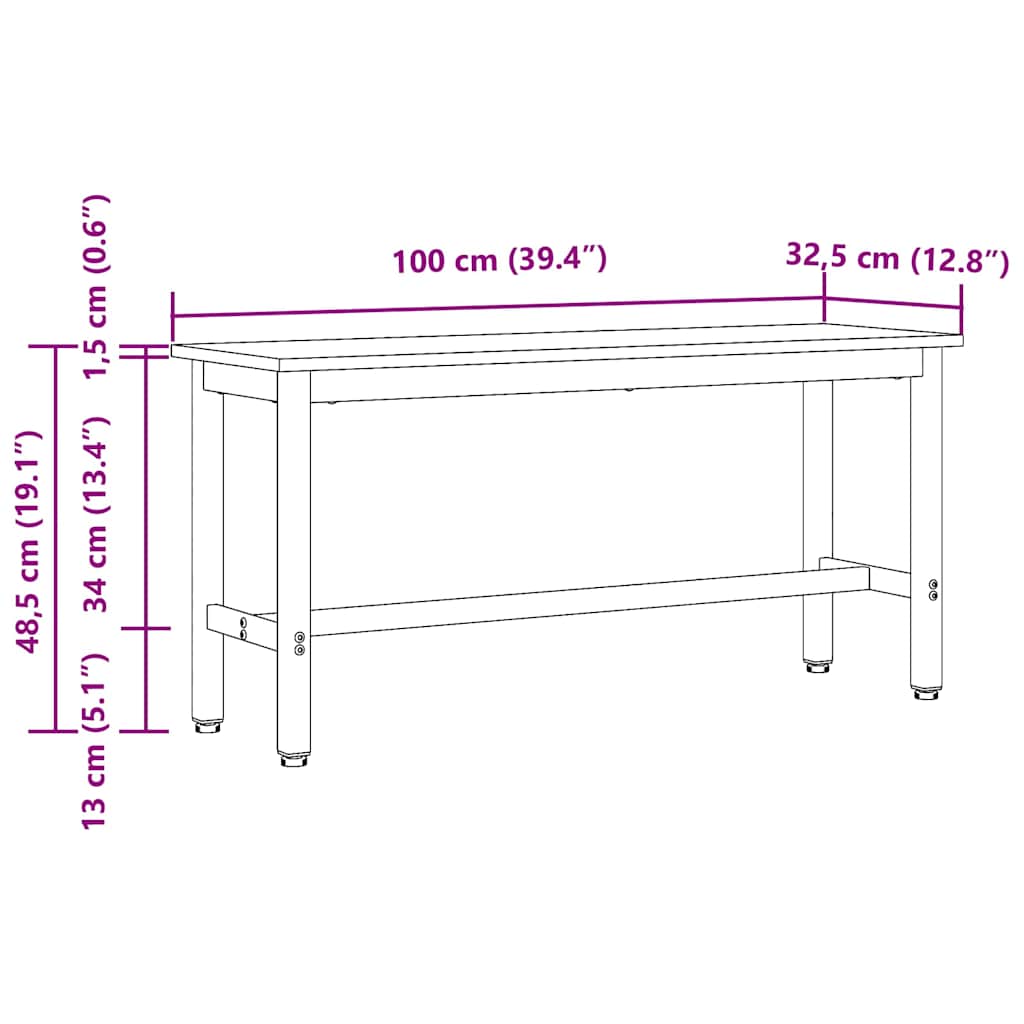 Esstischbank 100 x 32,5 x 48,5 cm 2 stk.