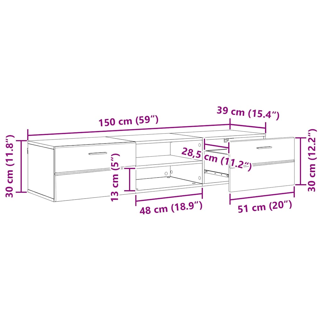 Holzschrank 150 x 39 x 30 cm Hochglanz Weiß Holzwerkstoff