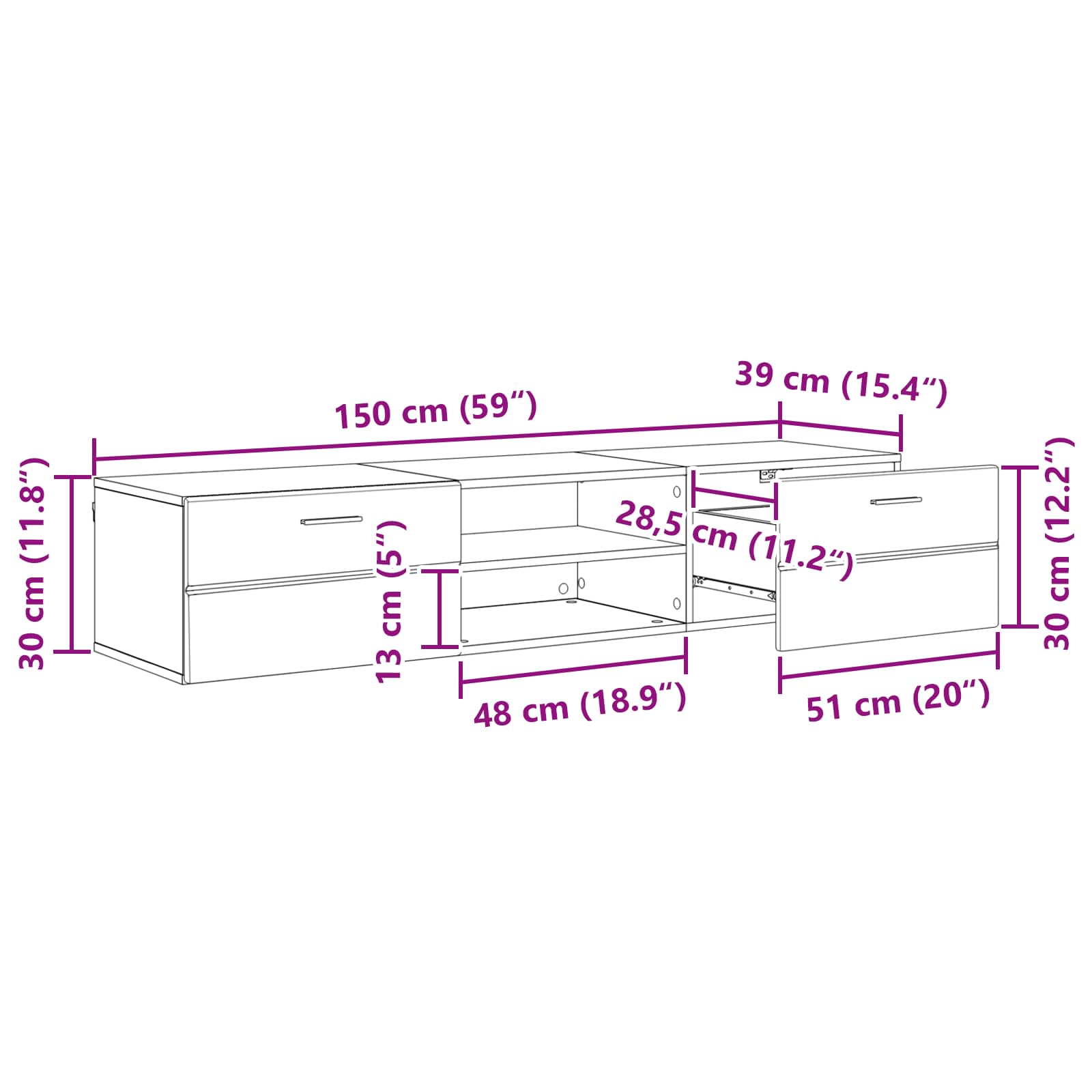 Holzschrank 150 x 39 x 30 cm Hochglanz Weiß Holzwerkstoff