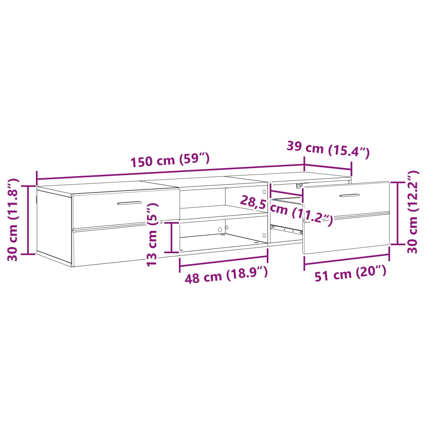 Holzschrank 150 x 39 x 30 cm Altholz Holzwerkstoff