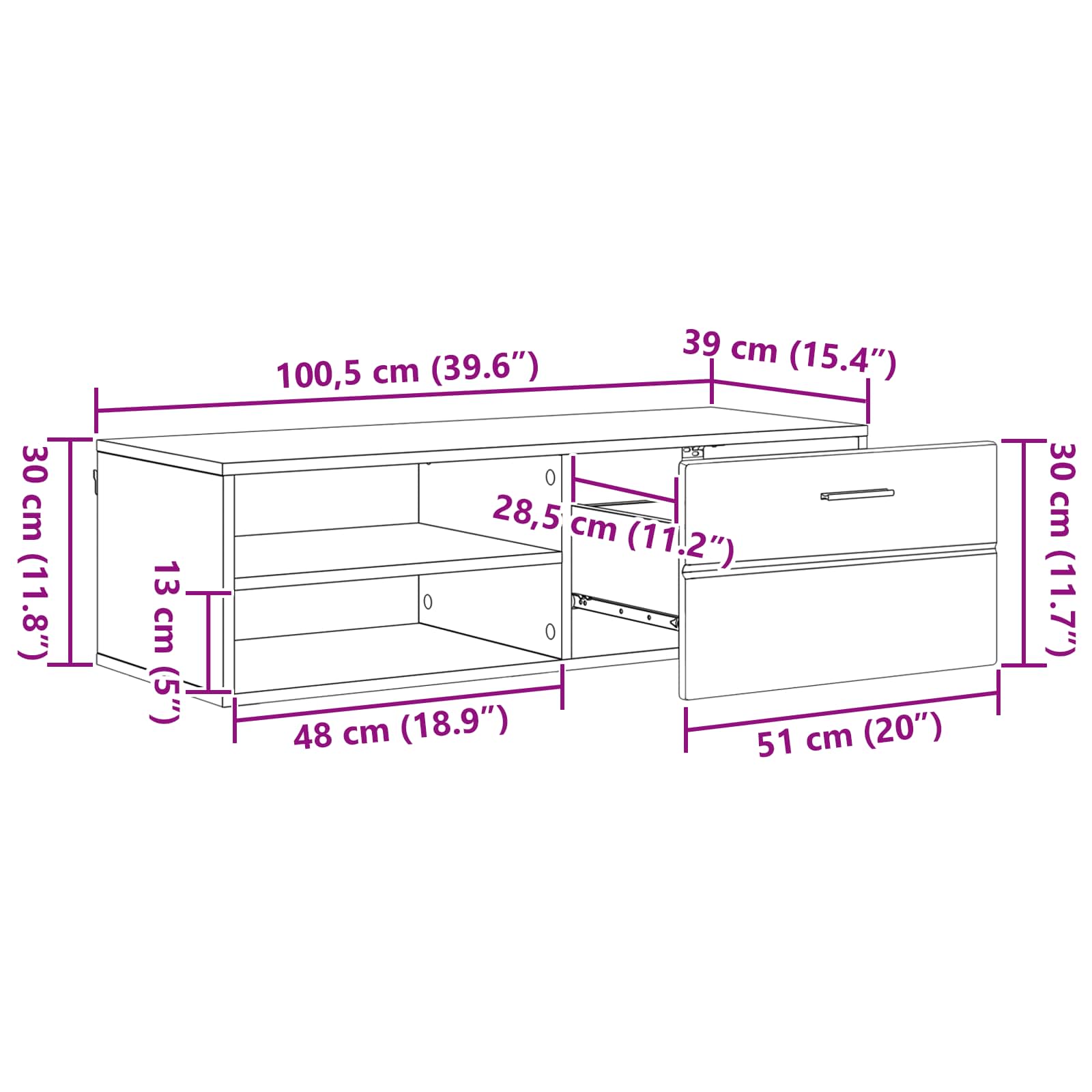 Holzschrank 100,5 x 39 x 30 cm Geräucherte Eiche Holzwerkstoff