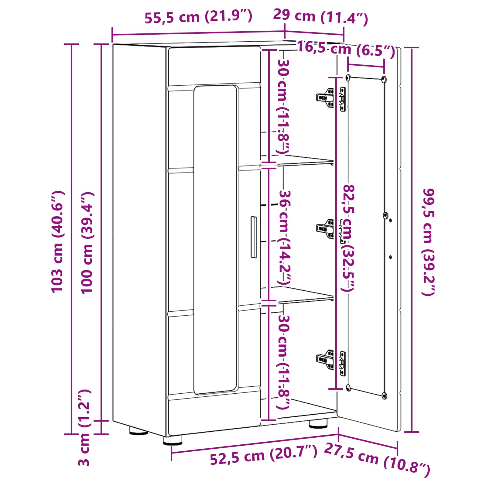 Sideboard FLORIN 55,5 x 29 x 100 cm Geräucherte Eiche
