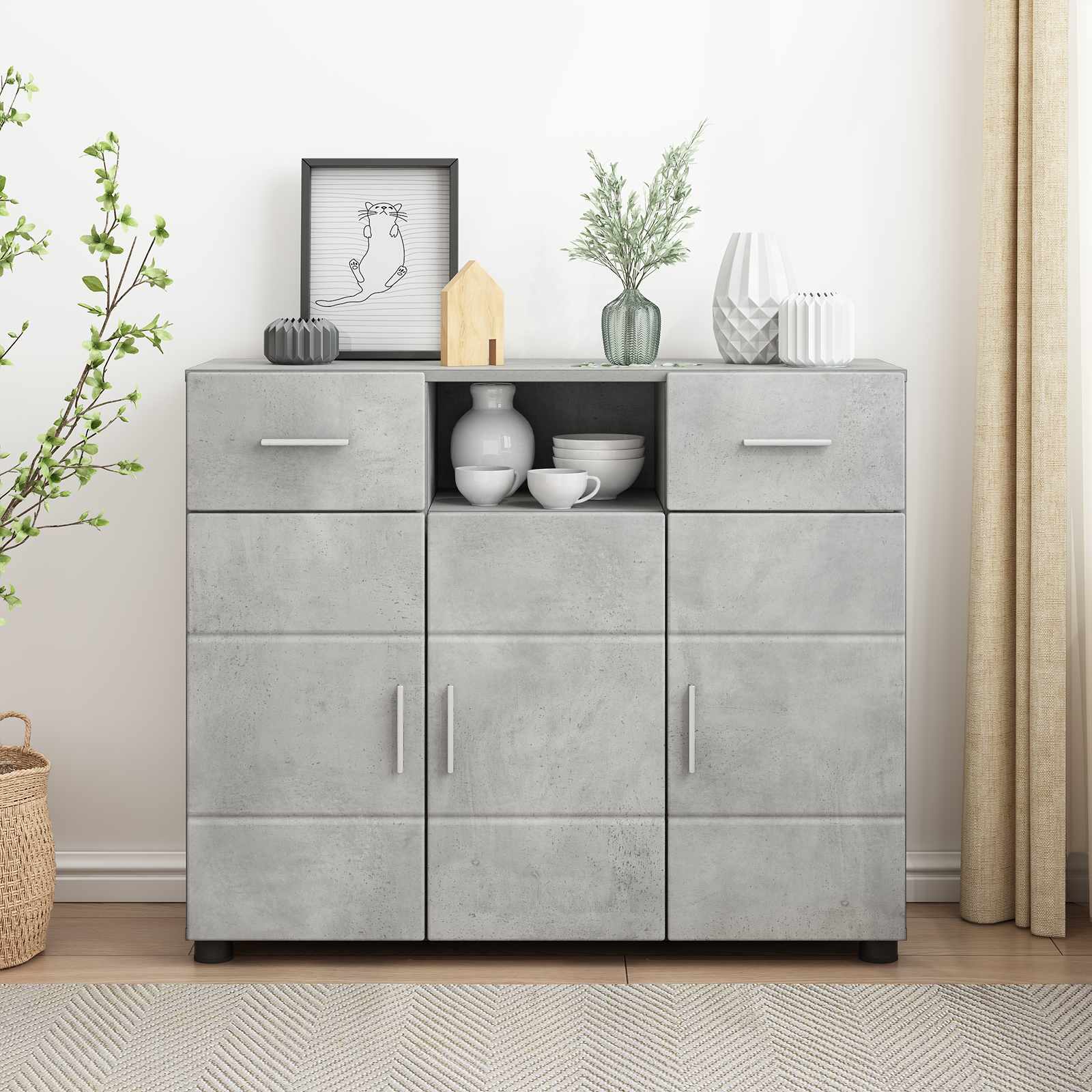 Holzschrank Beton Grau Holzwerkstoff