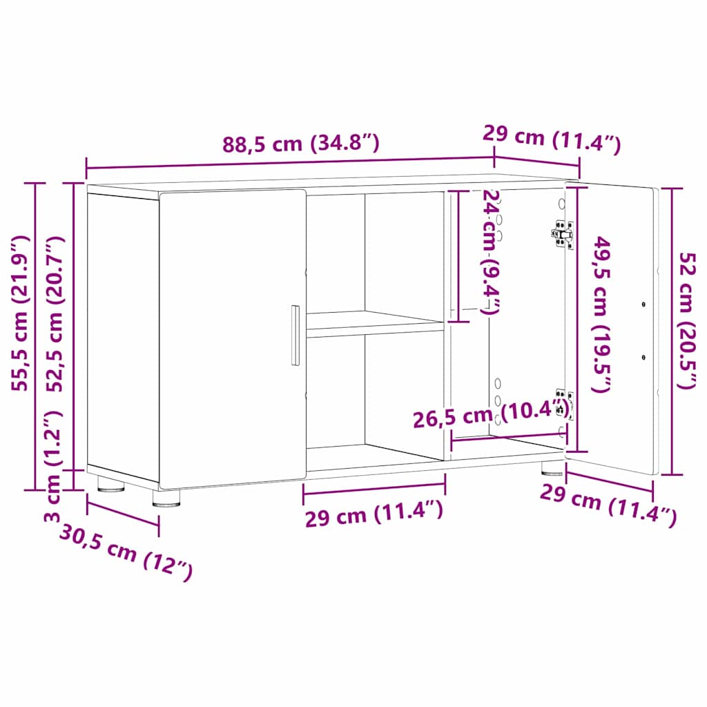 Sideboard FLORIN 88,5 x 30,5 x 55,5 cm Graues Sonoma