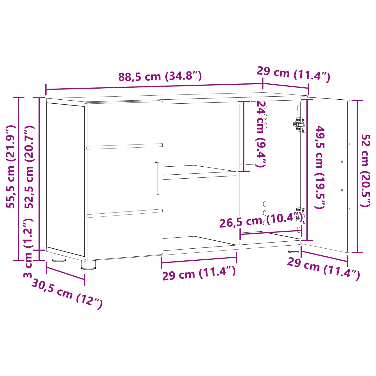 Sideboard FLORIN 88,5 x 30,5 x 55,5 cm Altholz Holzwerkstoff