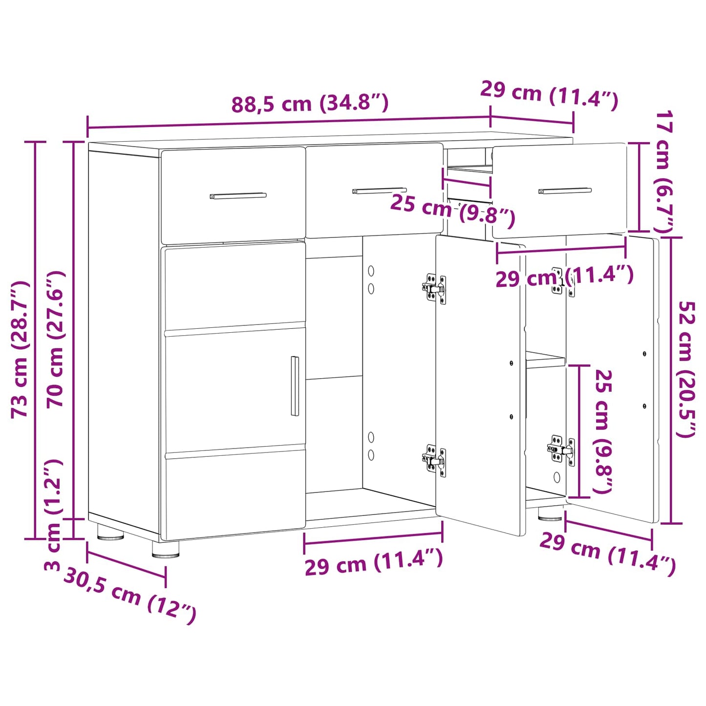 Sideboard FLORIN 88,5 x 30,5 x 73 cm Weiß Holzwerkstoff